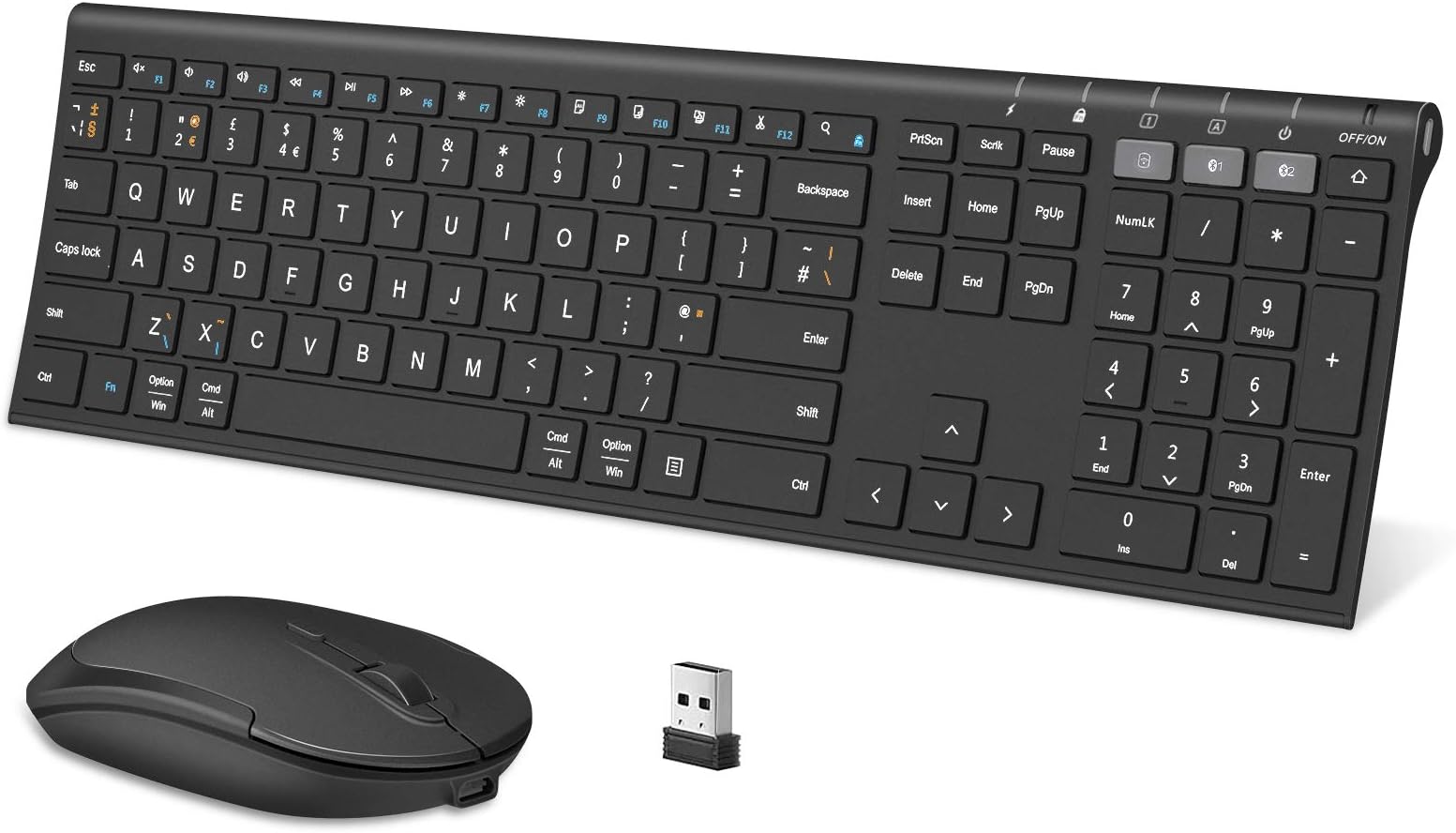Wireless Bluetooth Keyboard and Mouse Set, Multi Device Bluetooth+2.4G USB Keyboard Mouse, Slim Full Size Rechargeable Keyboard Mice, UK Layout for Mac iMac iOS Windows PC Laptop Android Tablet
