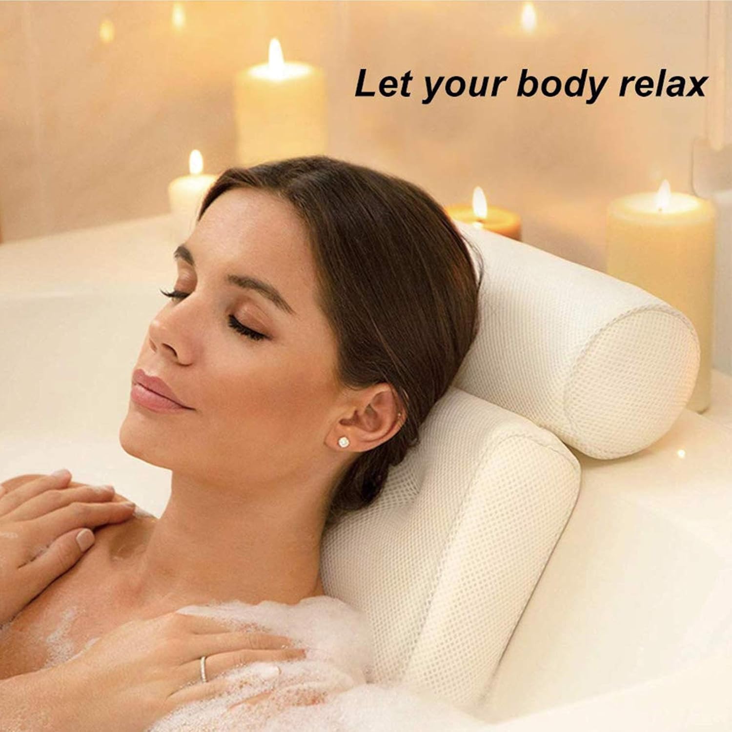 Bath Pillow for Bathtub, Bath Cushion for Tub for Adults, Head Neck Shoulder Back Lumbar Support, 3D Mesh Spa Pillows with 6 Suction Cups, Thick Waterproof Easy to Clean Fit for Soaking Tub
