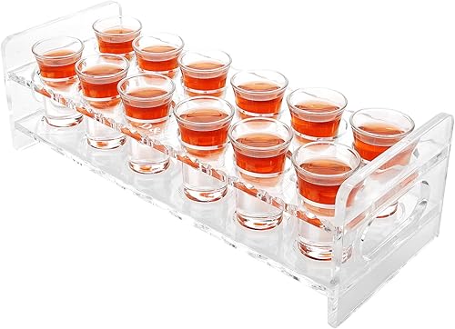 D&Z Soporte para vasos de chupito, 12 vasos de chupito transparentes de base pesada para whisky, vodka, ron y tequila, juego de vasos acrílicos,