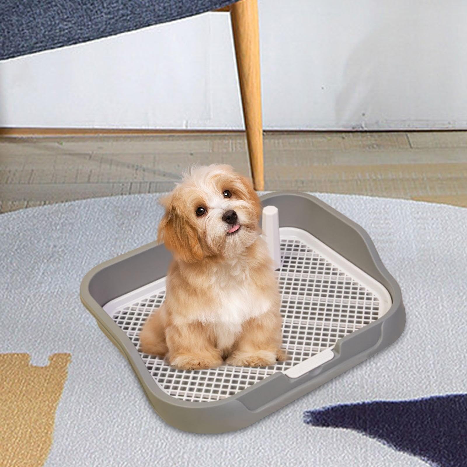 Inodoro para Perros con Columna de Pared Baño Interior con Rejilla de Malla y Poste extraíble para una fácil Limpieza Bandeja para orinales para Perros Inodoro de, Gris Claro, 49x39x10cm