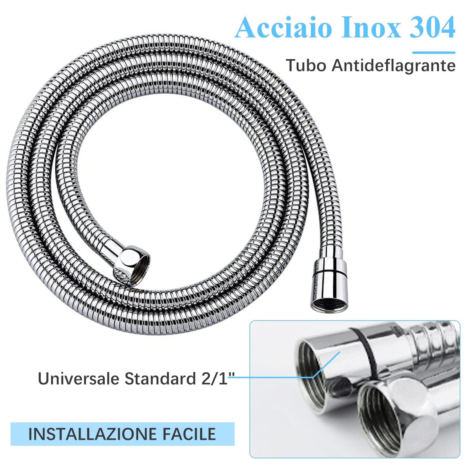 Vinabo Alcachofa de ducha con Manguera 1,5 m, Ahorro de Agua cabezal de ducha con 5 modos, Antical Alcachofa Ducha, ABS cromado, alcachofa con boquilla para limpiar baños, paredes Alicatadas