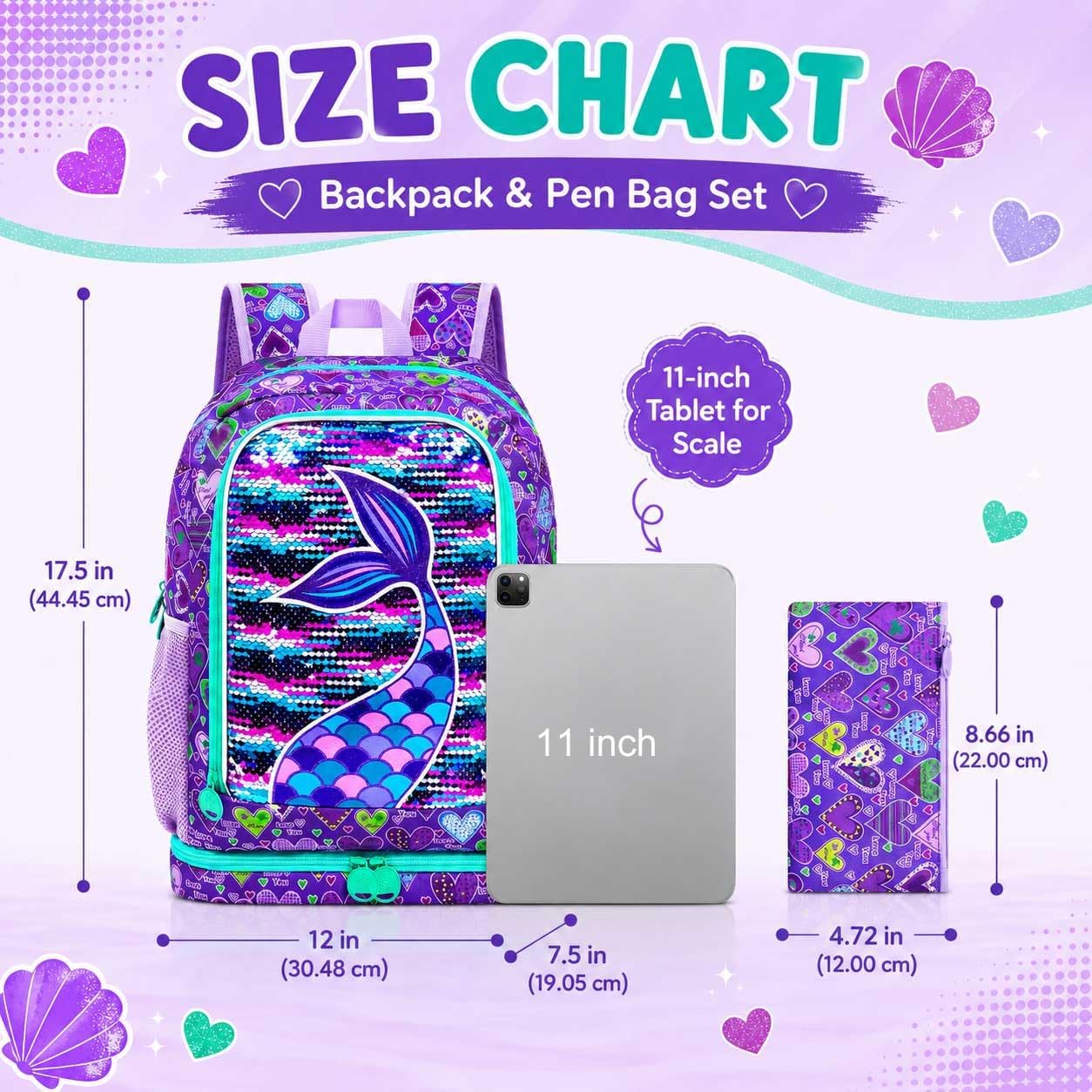 gxtvo 2-in-1 Backpack for Girls, 17" Kids Sequins Elementary Bookbag with Built-in Bottom Lunch Compartment and Pencil Bag image 4