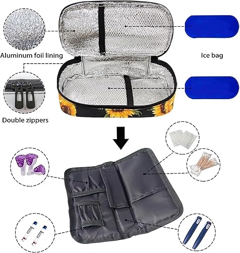 Miniatura 6 de Estuche de viaje para bolígrafos de insulina de girasol, estuche portátil para bolígrafos de insulina, para uso diario, enfriador de medicamentos,