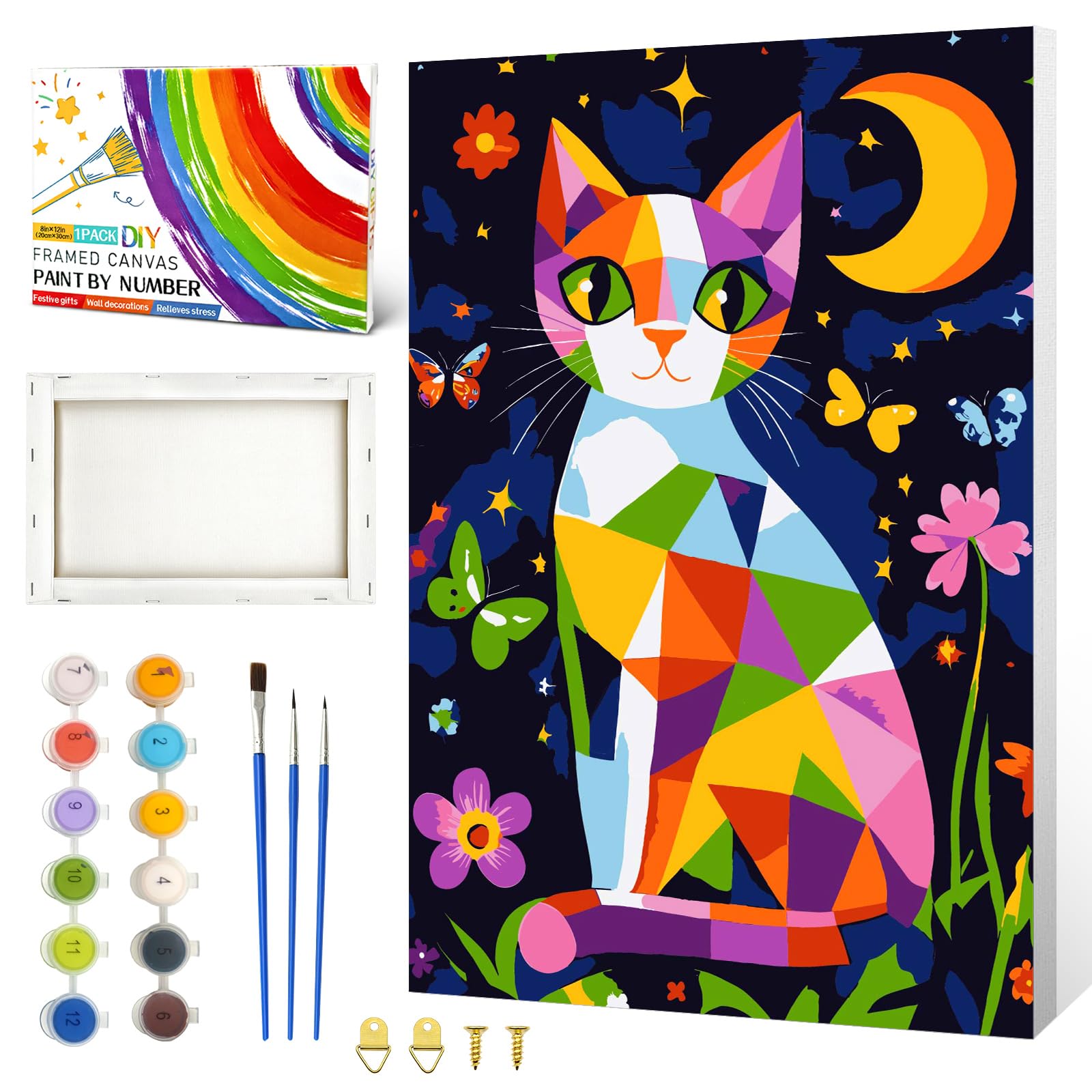 ZTOTZ Framed Paint by Numbers Kit for Adults Teens Cat
