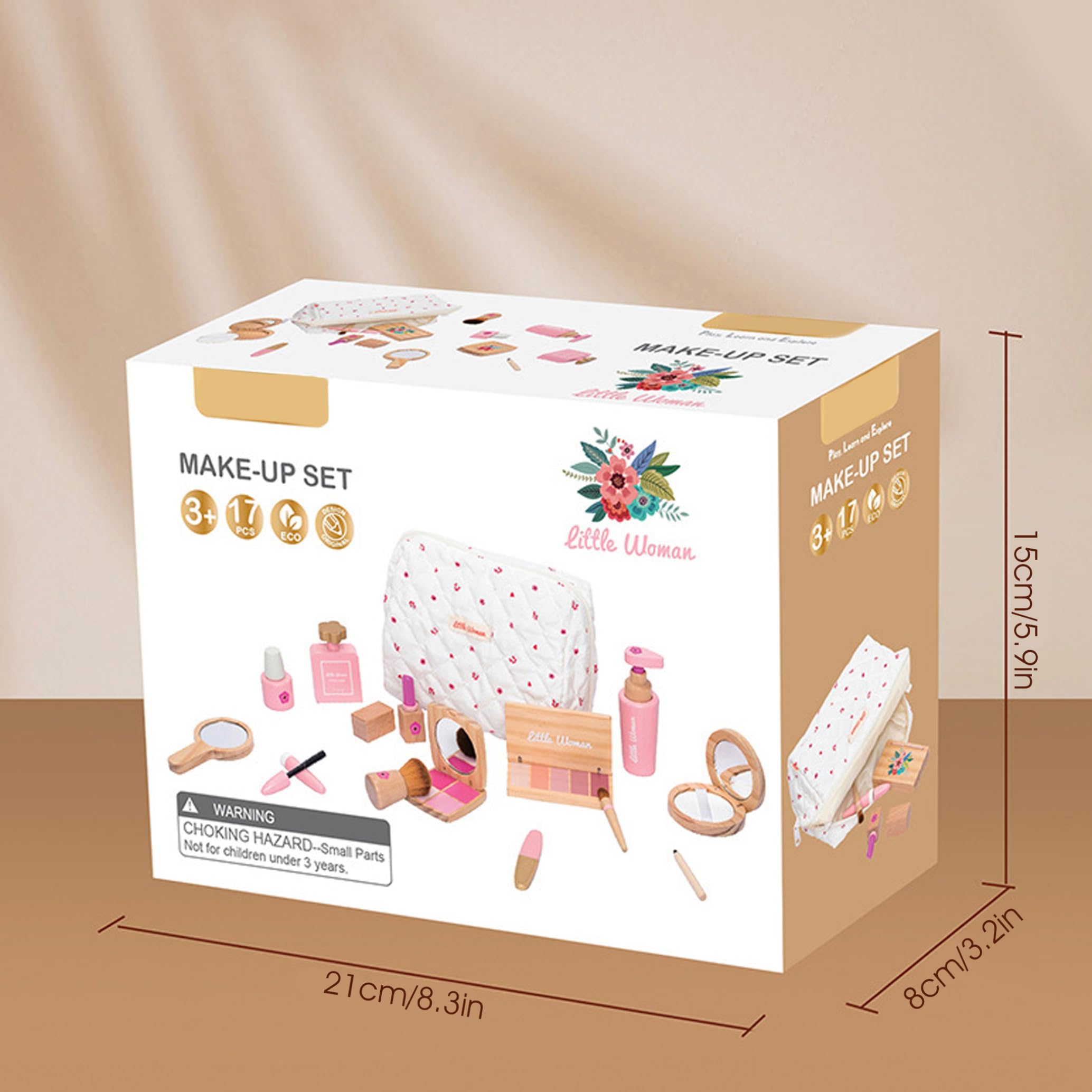 Set de Maquillaje de Madera para niños, Maquillaje de imitación con Bolsa de cosméticos