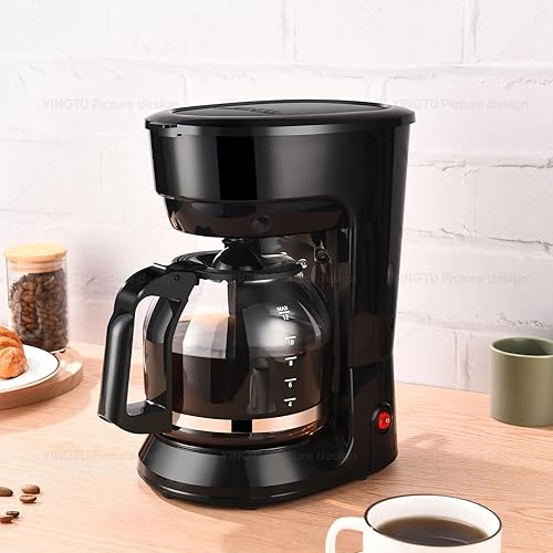 Miniatura 5 de Cafetera de goteo negra de 12 tazas, apagado automático programable y pausa de preparación, jarra de vidrio con mango ergonómico, diseño compacto