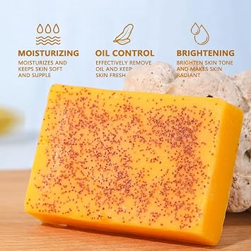Turmeric Soap Bar and African Net Sponge, Organic Turmeric Soap Bar and African Exfoliating Net Sponge for Face, Natural Lemon TurmericFacial Cleanser Soap for Face & Body (2)
