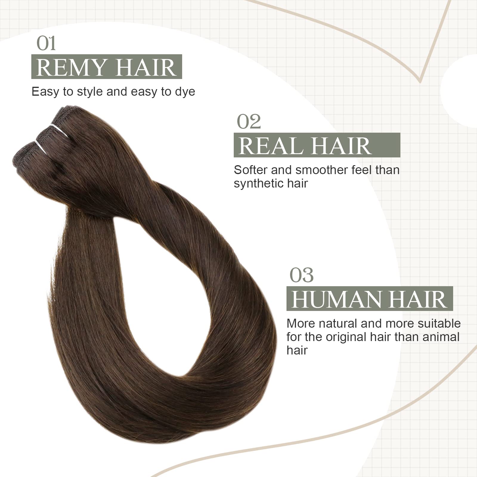 Fshine Extension Capelli Veri Tessitura Marrone Scuro Capelli Cucite Extension 30CM 80g Hair Extension Capelli Matassa Brazilian Lisci Extension Remy Bundles Capelli #2