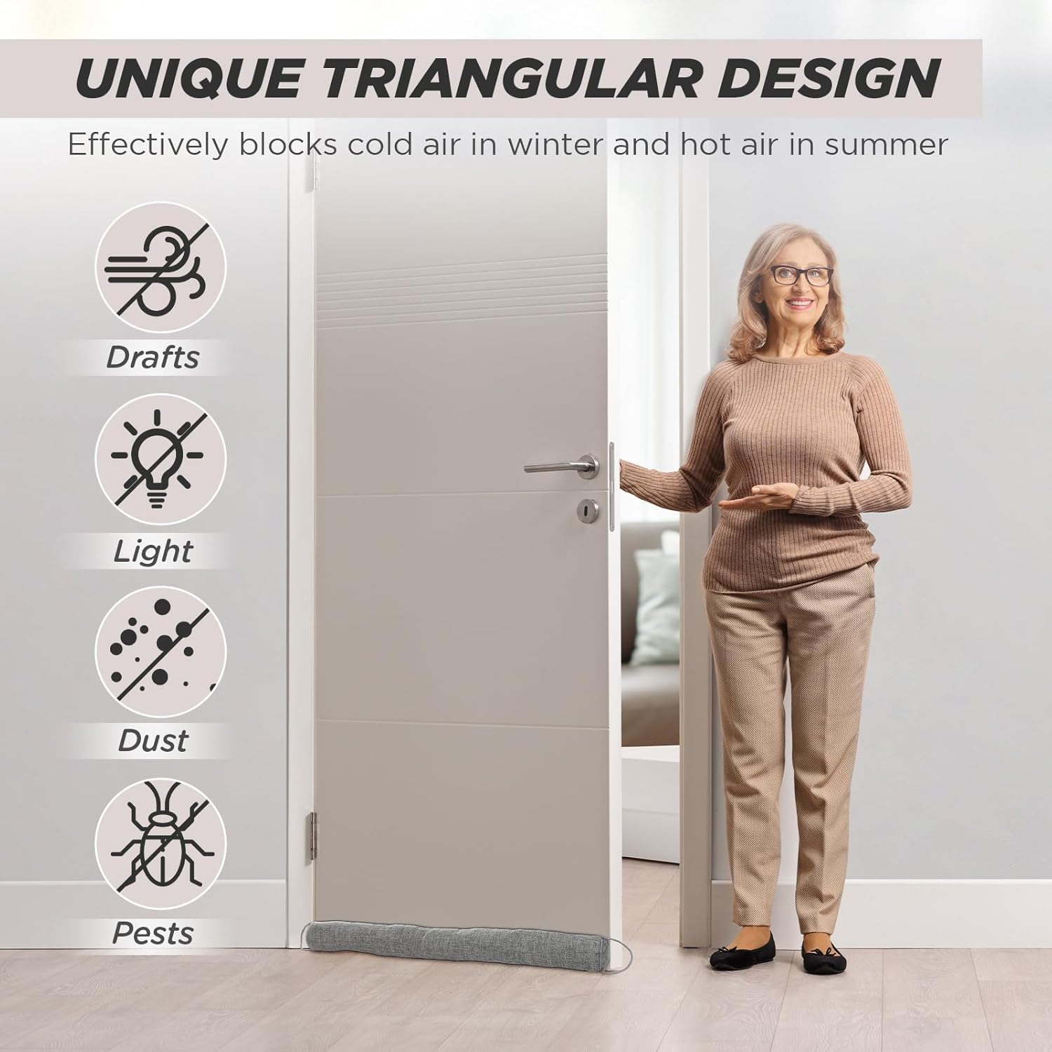 2 Pcs Door Draft Stopper for Bottom of Doors Heavy Duty Noise Cold Air Blocker with Hook Loops Sound Proof Gap Filler Bottom for Indoor Windows (Light Gray)