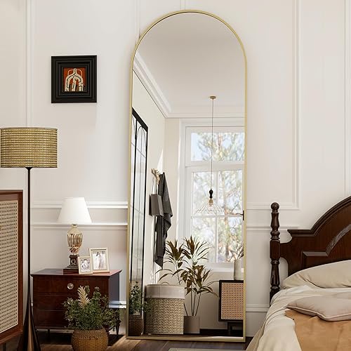 Miniatura 8 de GLSLAND - Espejo de cuerpo completo de 21 x 64 pulgadas, marco de aleación de aluminio, espejo de arco de cuerpo completo, HD, para dormitorio o
