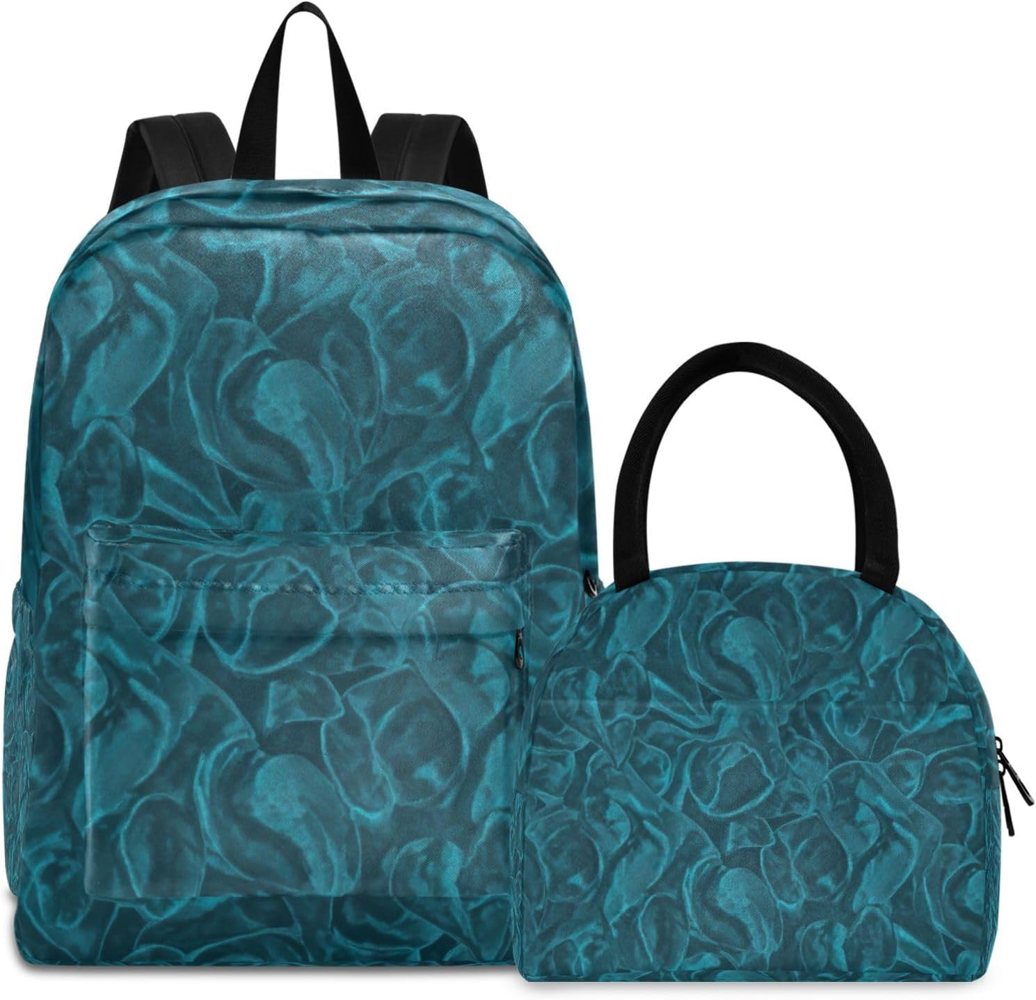 Bookbags Waterproof Picnic Cooler, Book Bags with Lunch Box, Solid Teal Blue Texture