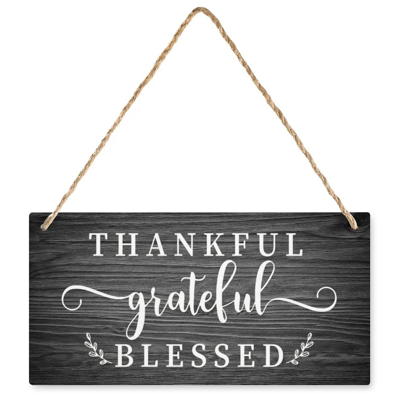 Wooden Wall Decor Thankful Grateful Blessed Hanging Door Sign Rustic Decor for House Party Farmhouse Indoor Outdoor 12x6 Inch