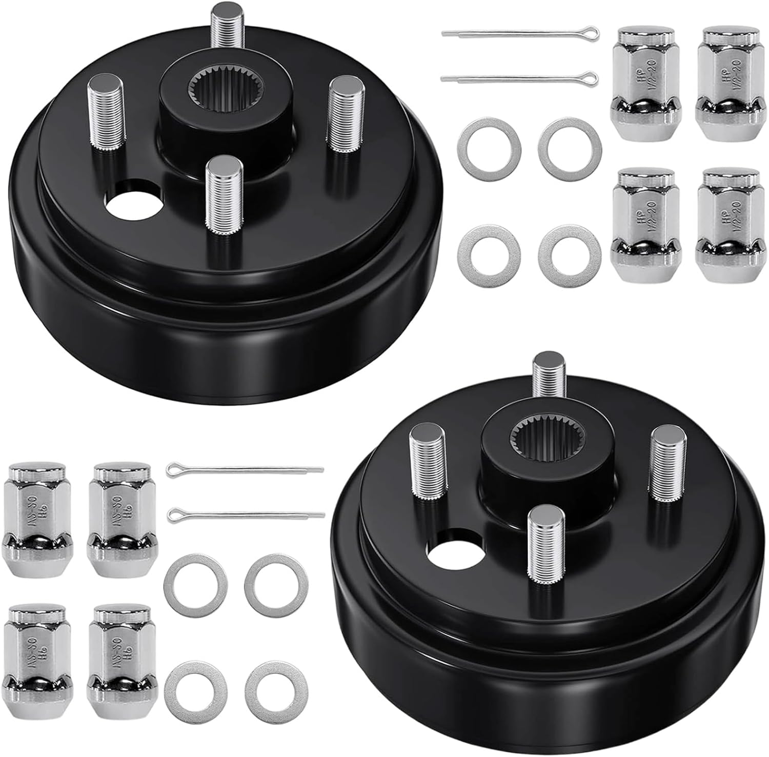 Golf Cart Brake Drum Hub Assembly for EZGO TXT PDS 1982-up Electric & 1982-1993 2-Cycle Gas Models, 3/4-Inch Hole 24 Tooth Star Spline Drum with Nuts Replaces OEM# 19186G1P 19186-G1 (2 Pcs)