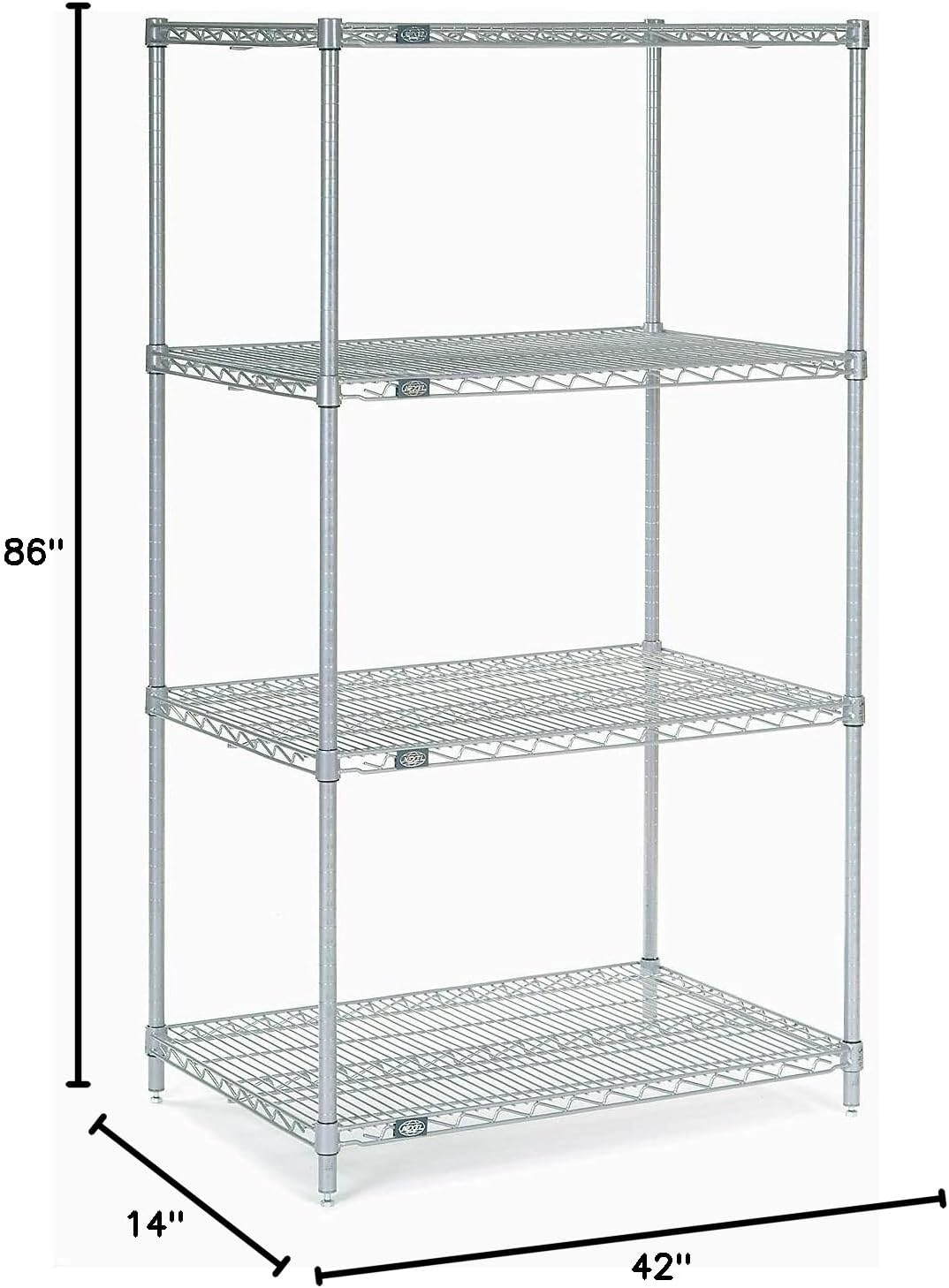 Nexelate Wire Shelving Starter Unit, Silver Epoxy, 42" W X 14" D X 86" H