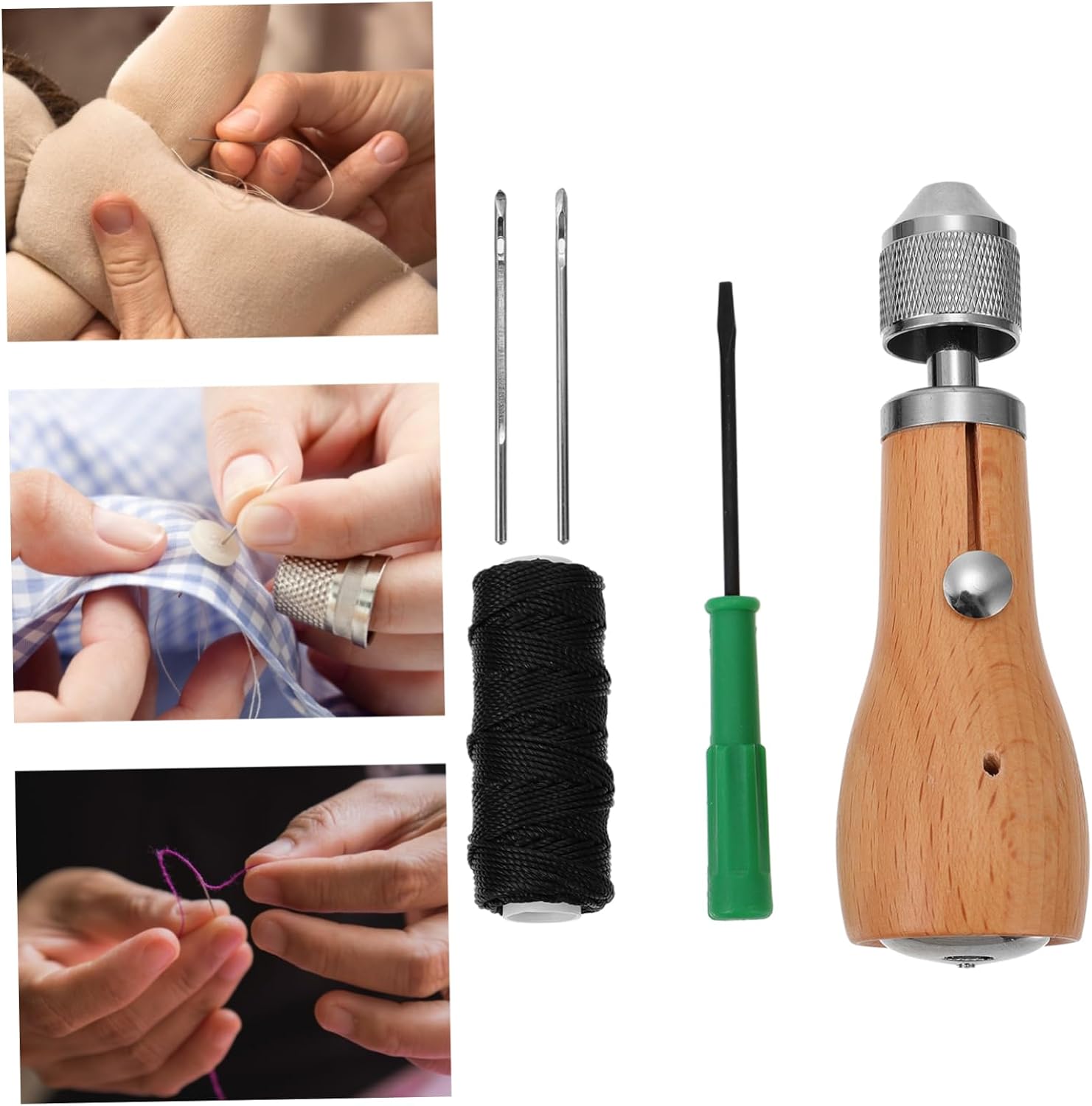 JEWEDECO Stainless Steel DIY Leather Craft Sewing Tool Handheld Sewing Awl Quick Stitch Repair Kit for Straps Shoes Bags