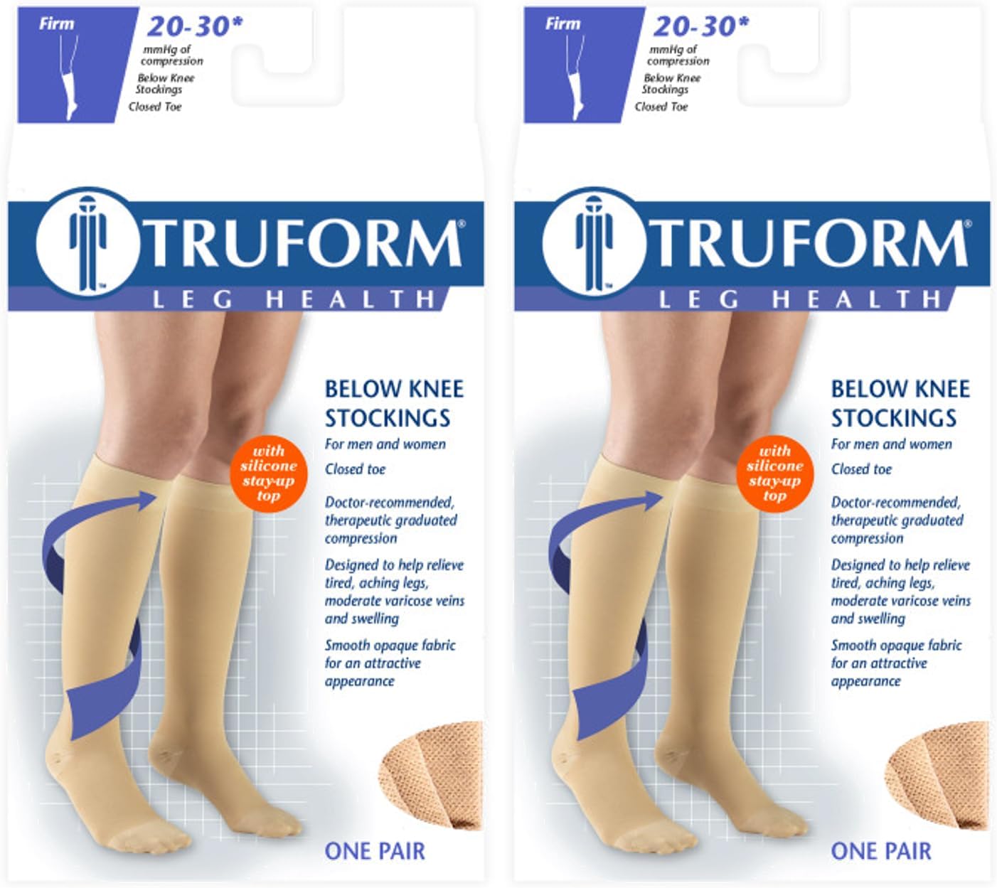 Truform 20-30 mmHg Compression Stockings for Men and Women, Knee High Length, Dot Top, Closed Toe, Beige, 3X-Large (Pack of 2)