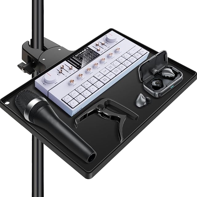 BILIONE Bac de support de microphone avec pince à crabe, 10.6" x 7.9" Grande étagère attache sur les supports de plancher de musique Studio pour le stockage (Tray)