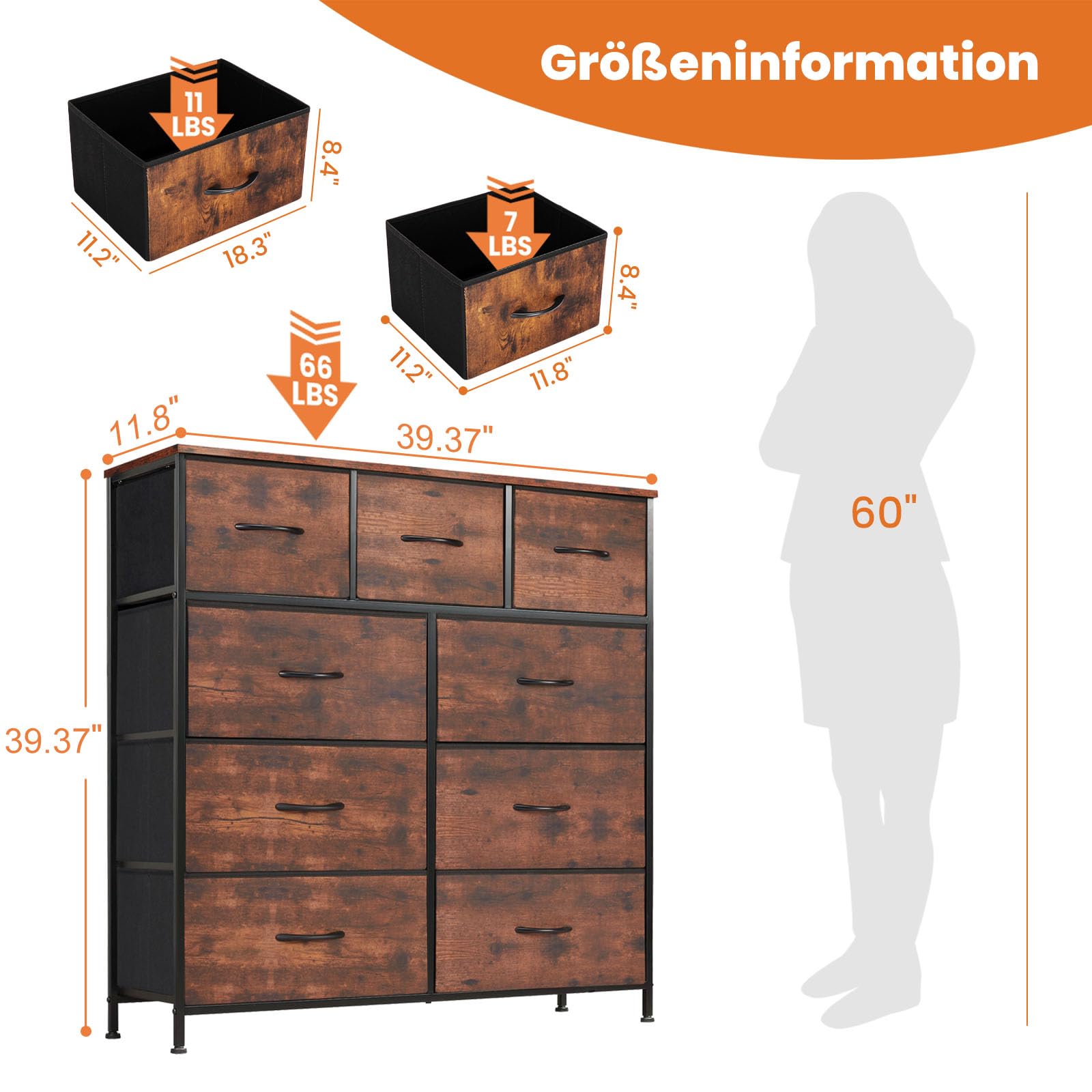 Sweetcrispy Cassettiera con cassetti in tessuto, credenza con 9 cassetti in tessuto, cassettiera per cucina, ufficio, corridoio, TV con cassetti