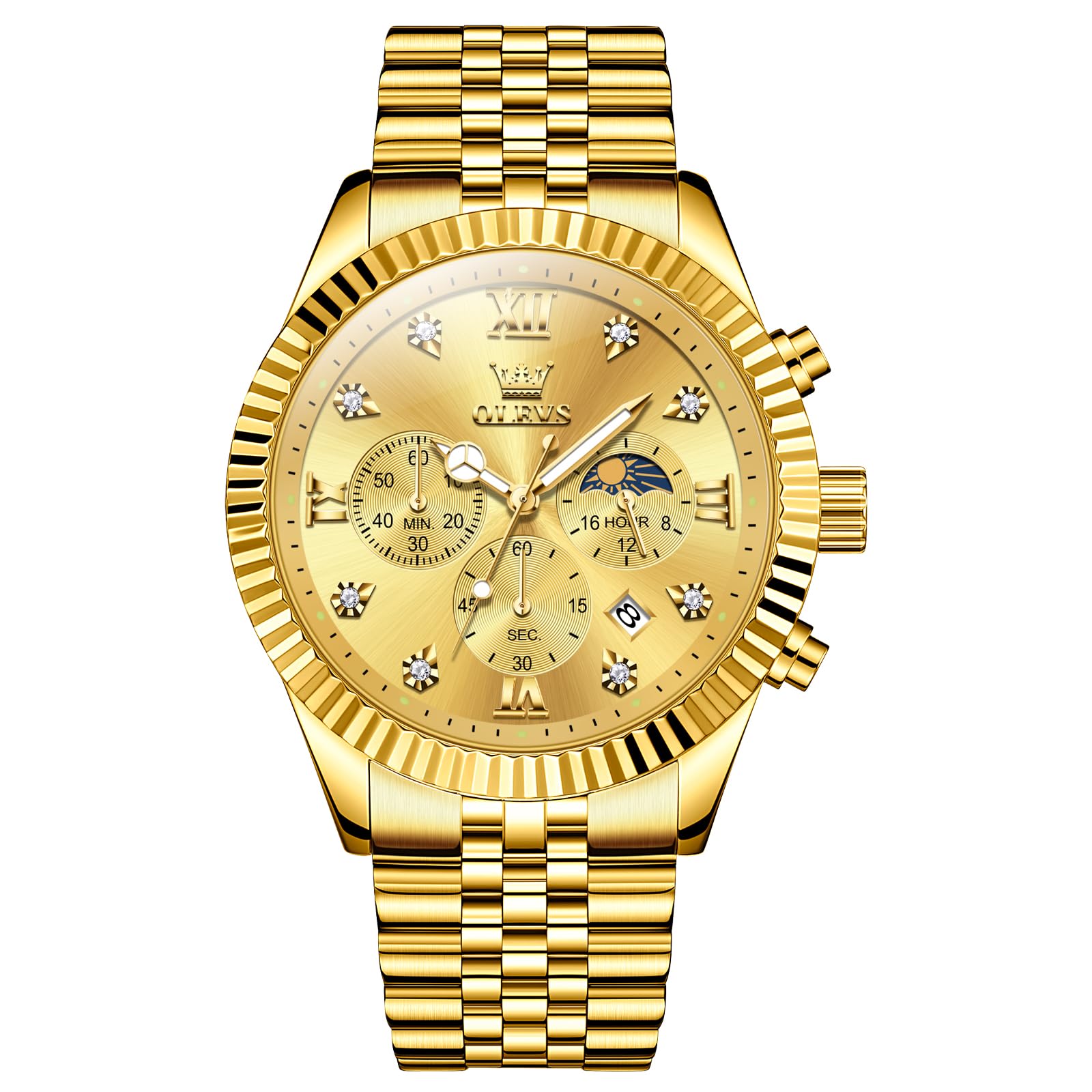 OLEVS Uhr Herren Klassisches Luxus Großes Zifferblatt Edelstahl Herrenuhr Chronograph Wasserdicht Leuchtend mit Datum Analoger Quarz Armbanduhr Herren