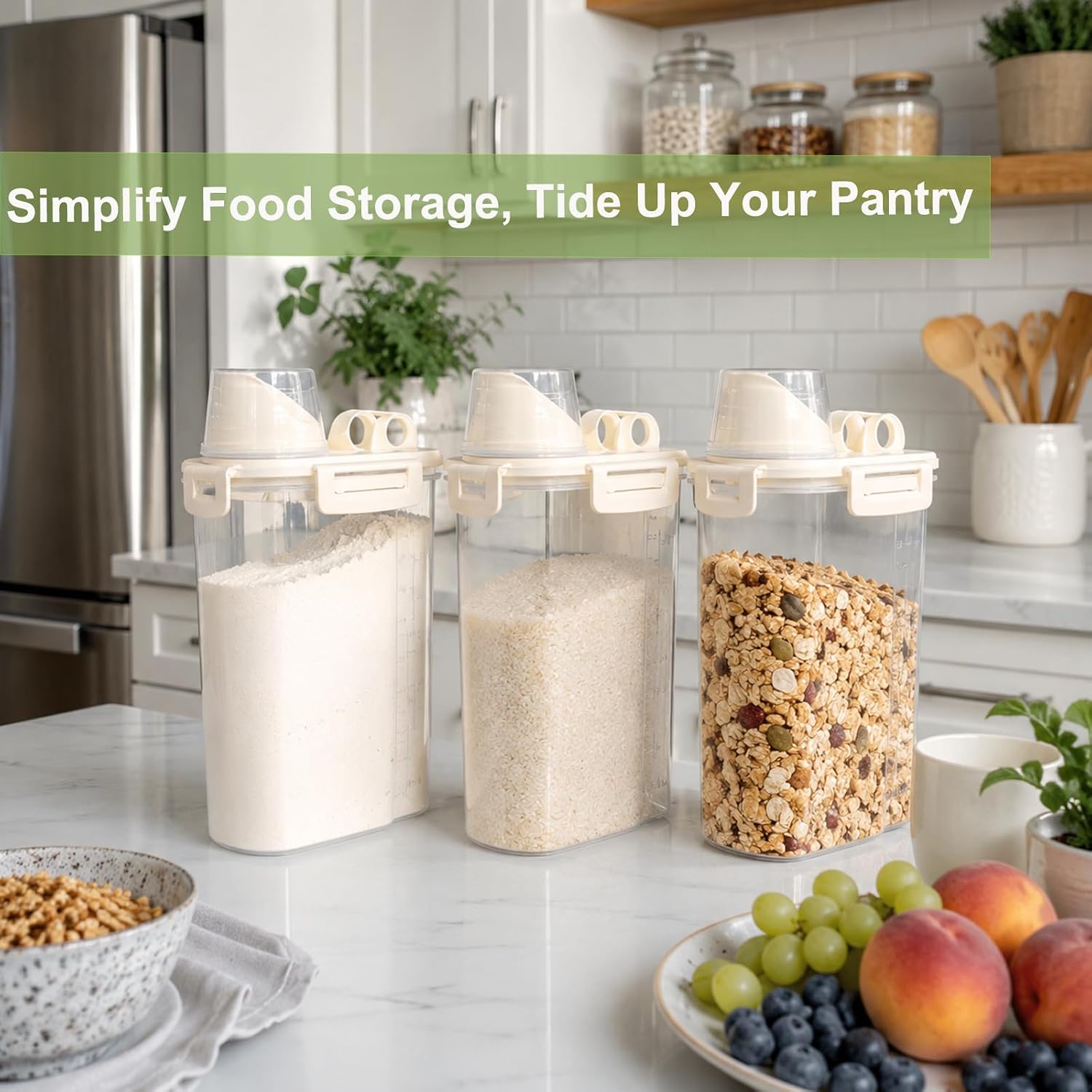 5 Lbs Rice Storage Container Food Bin Dispenser for Cereal, Flour, 2 Pack image 3