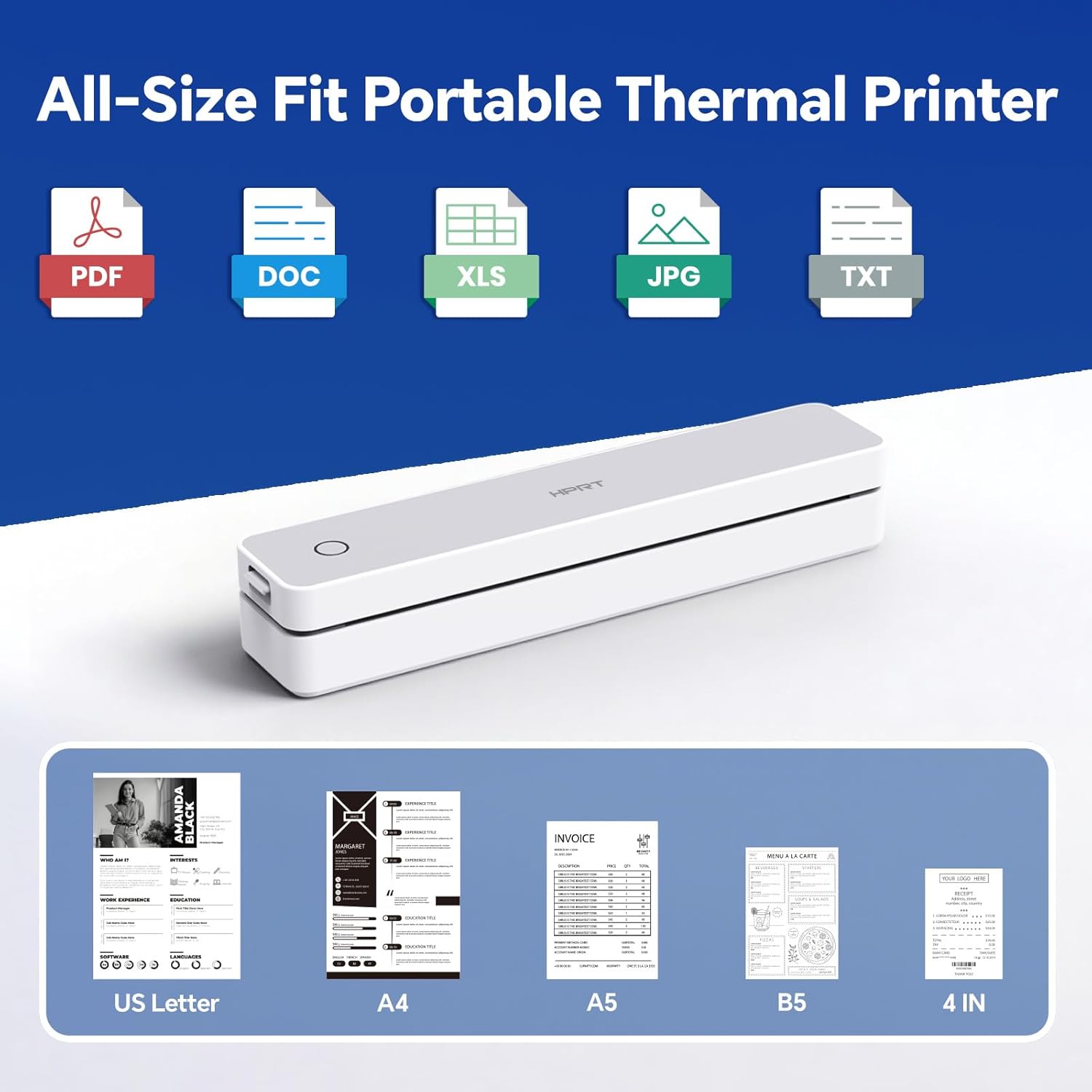 HPRT MT610 Portable Thermal Printer - Inkless Printer, Supports Regular Paper & Labels, Bluetooth & Auto Paper Feed, Supports iOS/Android/Laptop for Home/School/Travel White- 210 Sheets Thermal Paper