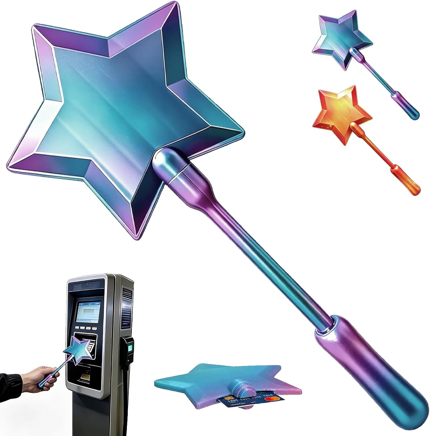 3D Printed Credit Card Magic Wand Tap to Pay, Magic Wand Card Holder with Hidden Slot, Fun Unique Creative Gifts for Tap‑to‑Pay Card Payment Scenarios (Blue)
