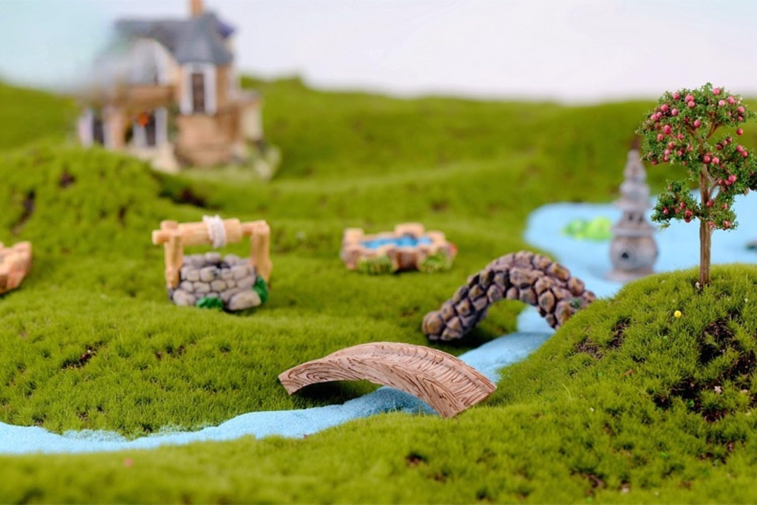 Miniature Resin Bridge, 6.6 x 2.5 cm, Dollhouse Decor, Garden Decoration Resin Craft Mini Bridge Outdoors Artificial Bridge Set Arch Plank Bridge Rockery Bonsai House Garden Decor