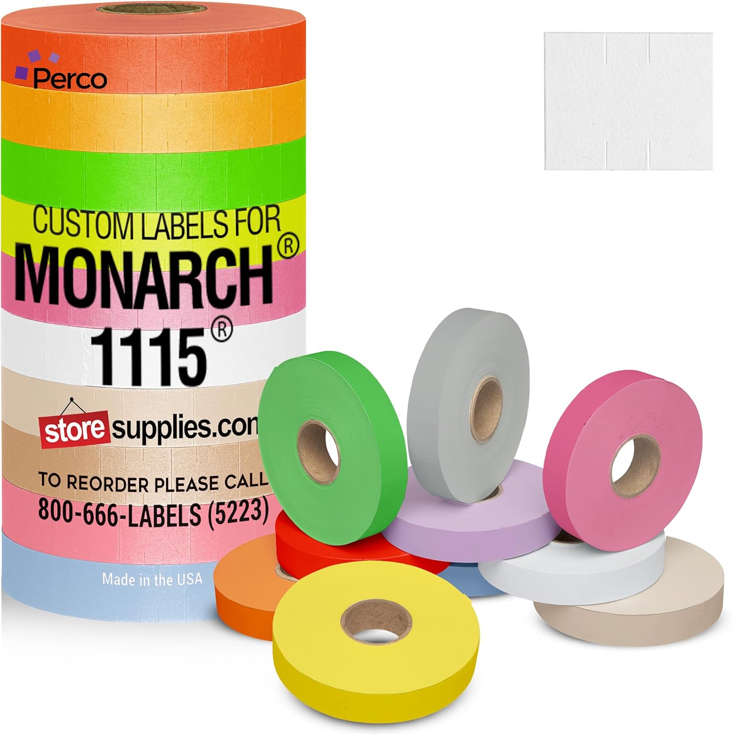 Perco White Pricing Labels for Monarch 1115 Price Gun - 10 Rolls, 15,000 Price Marking Labels - with Bonus Ink Roll