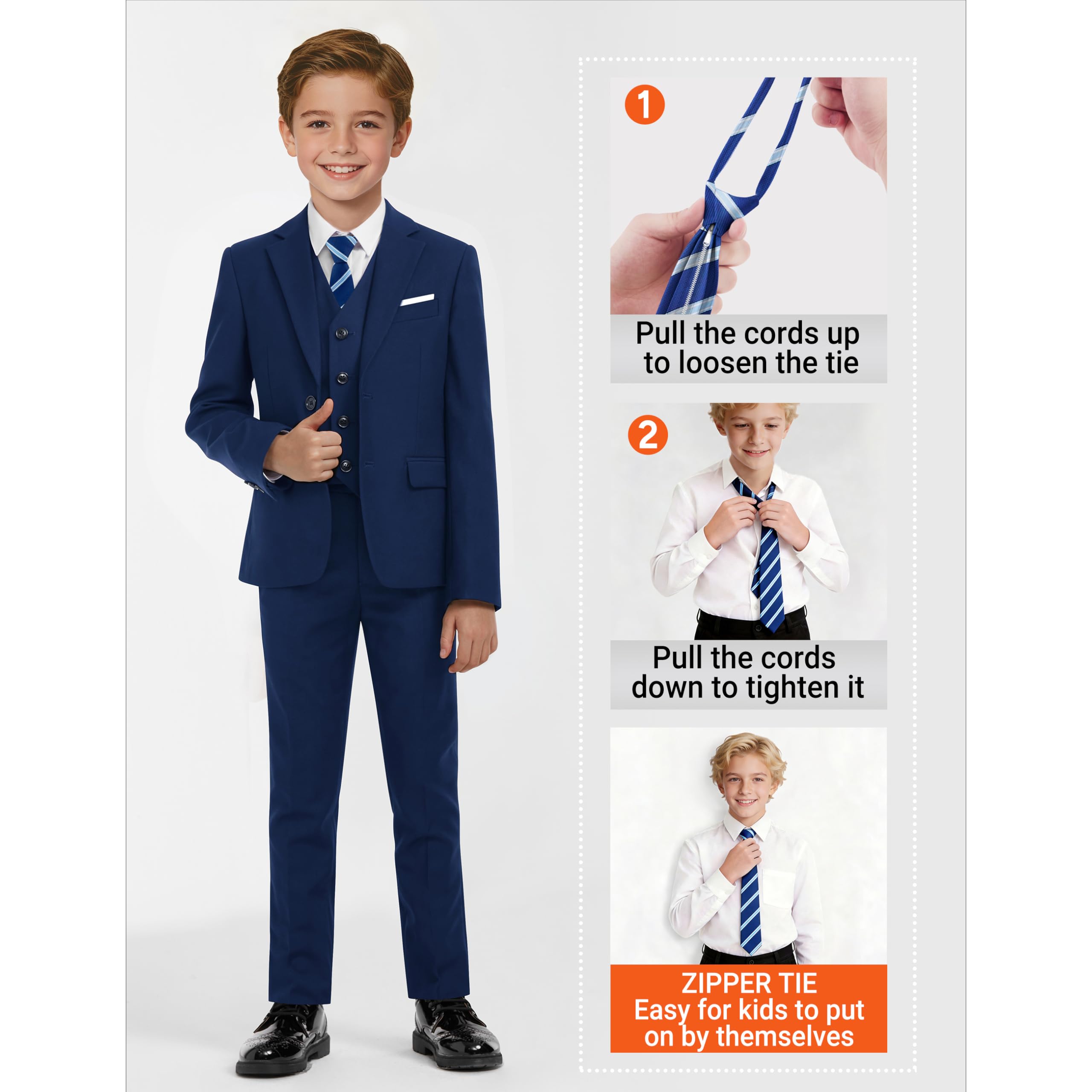 Set di abiti formali per ragazzi, dai più piccoli agli adolescenti, vita regolabile, con bretelle