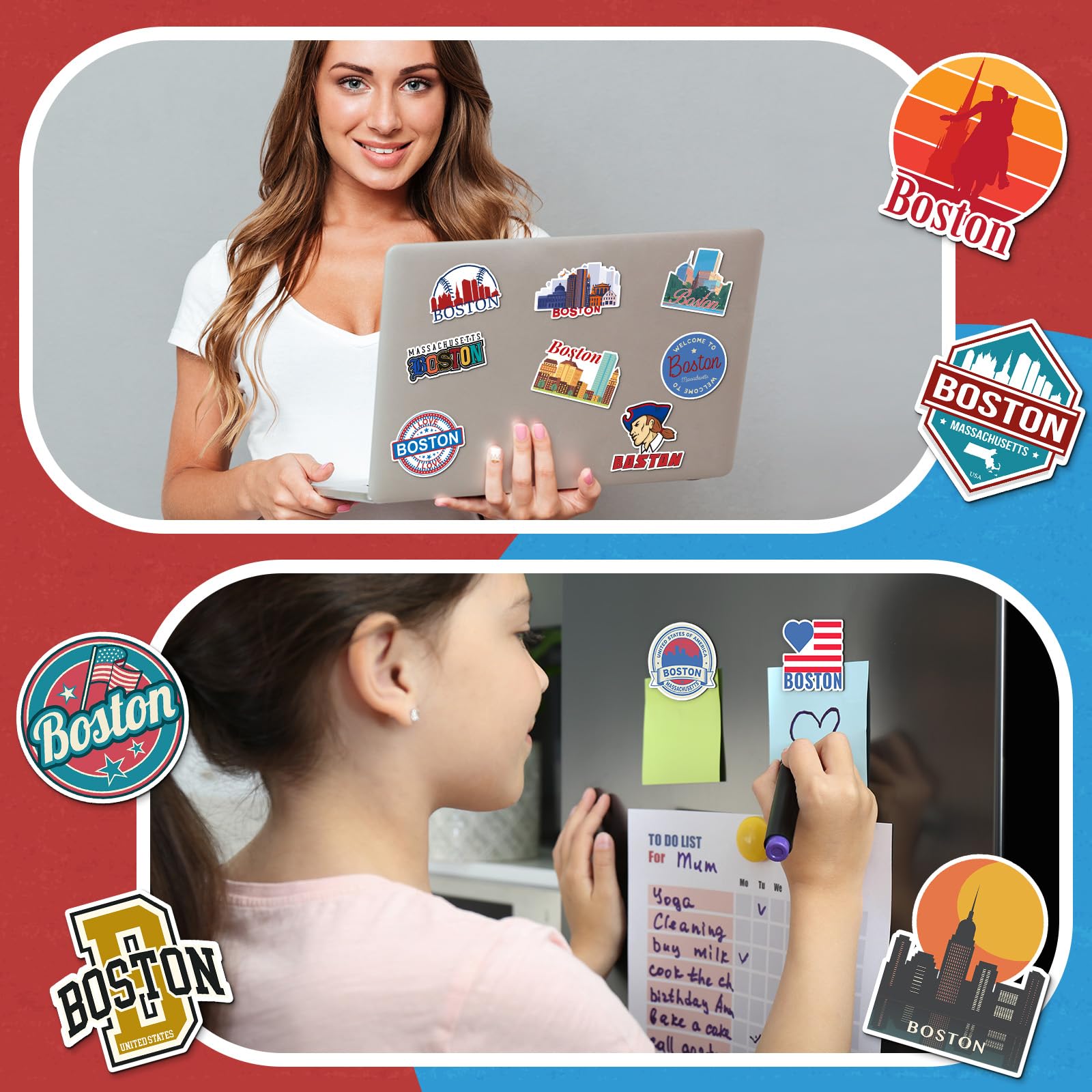 Konohan 30 Pcs Boston Souvenirs Gifts Boston Magnet for Refrigerator City Magnetic Refrigerator Stickers for Home Decoration