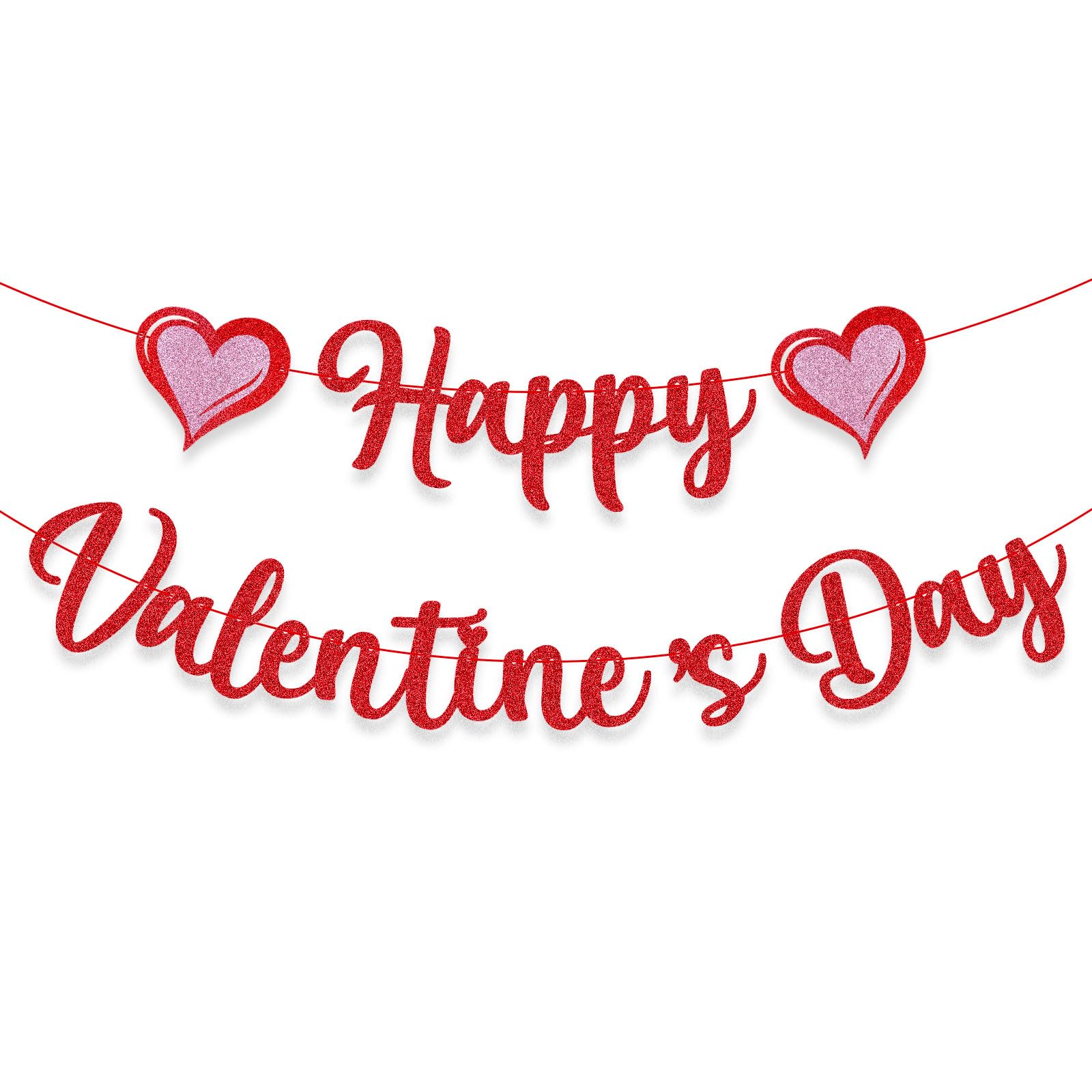 GEBETTER Decoración San Valentín, Pancarta Guirnalda Happy Valentine’s Day Corazones con Cintas, Papel Purpurina Rojo Rosa, Manualidades Bricolaje Banner Cartel Día San Valentín (Color 1)