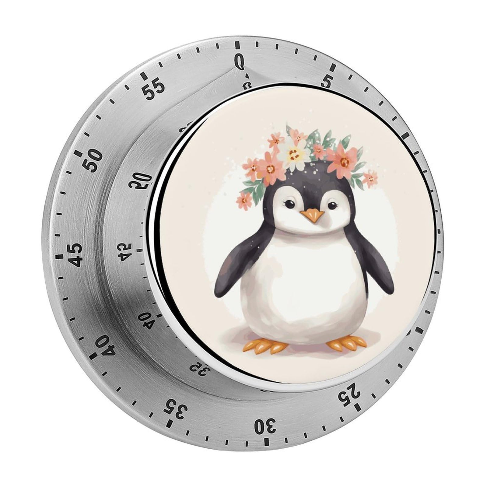 Temporizador de cocina sin baterías con alarma de alta sonoridad e imán trasero de pingüino