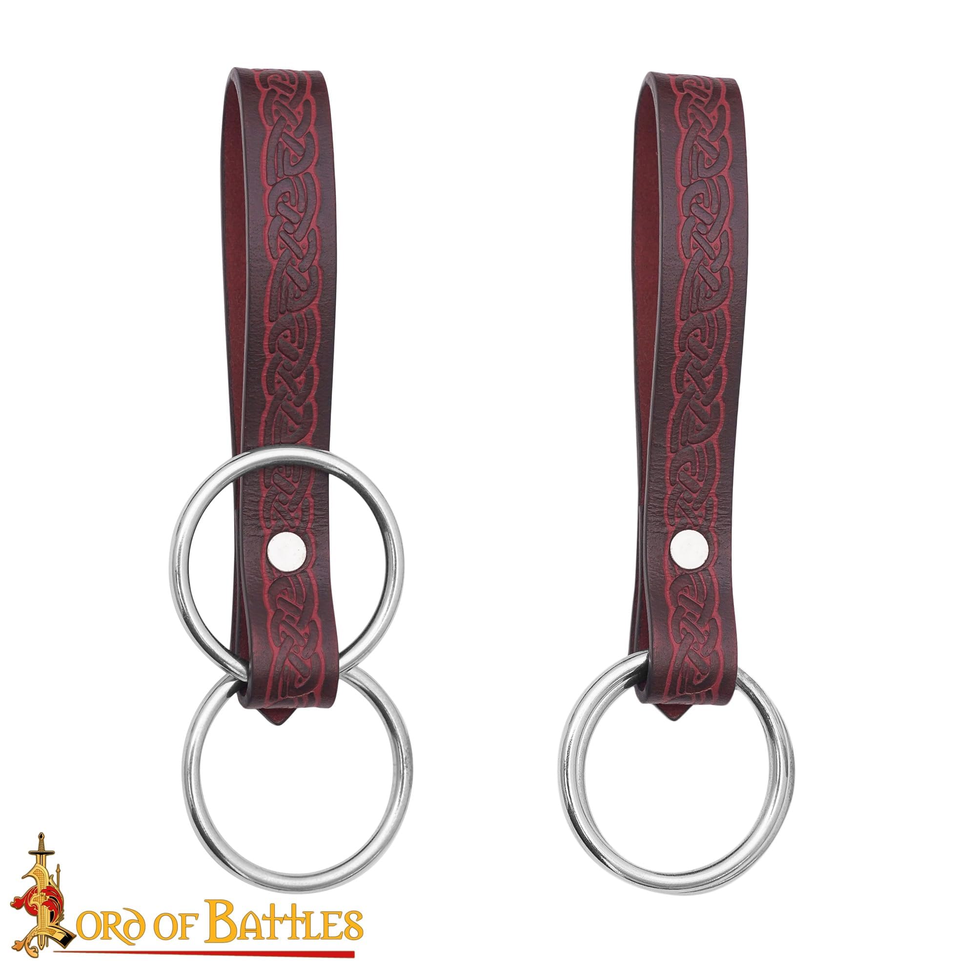Lord of Battles 2pcs Skirt Hikes - Handmade 100% Full Grain Leather Waist Skirt Hoops Accessory for Renaissance Cosplay (Maroon) - Image 3
