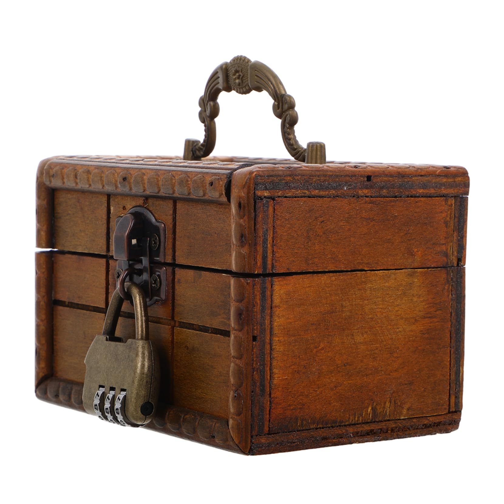 WOFASHPURET Vintage Wooden Storage Box with Lock Antique Decorative Jewelry Case Rustic Treasure Chest for Keepsakes Stylish Organizer for Home Decor and Escape Room Props