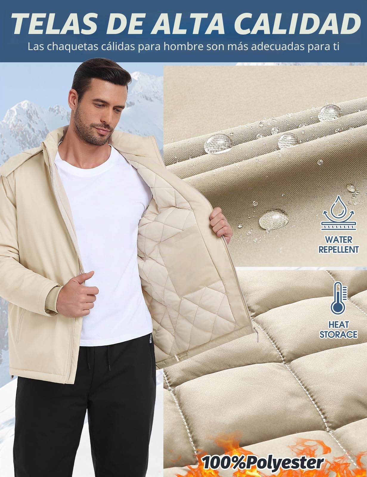 Voqeen Chaqueta Hombre Invierno Repelente Softshell Abrigo Con Capucha Chaqueta Plumas Para Senderismo Cazadora Acolchada Aislante Ligero Al Aire Libre De Montaña