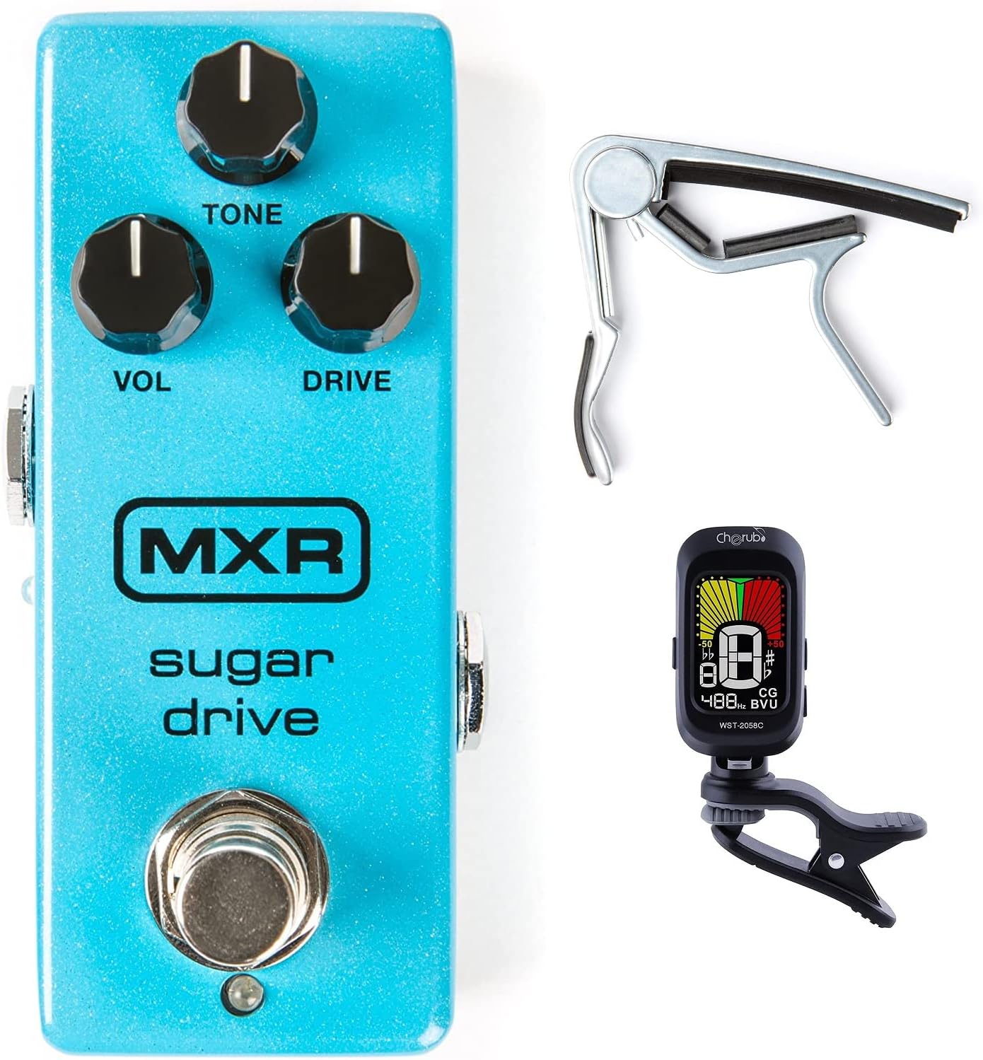 BriskdropMXR M294 Sugar Drive Pedal Bundle with Dunlop Trigger Capo and Tuner (M294-87N)