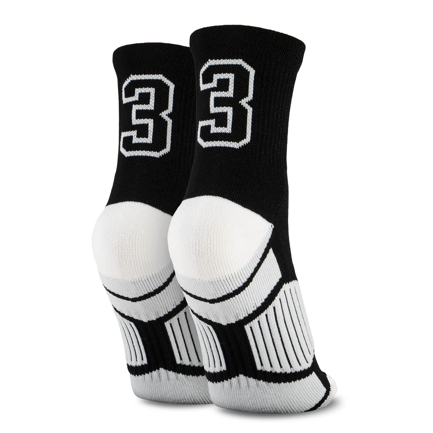 ChalkTalkSportsCustom Team Number Quarter Length Socks | Athletic Socks Black | Choose Your Number