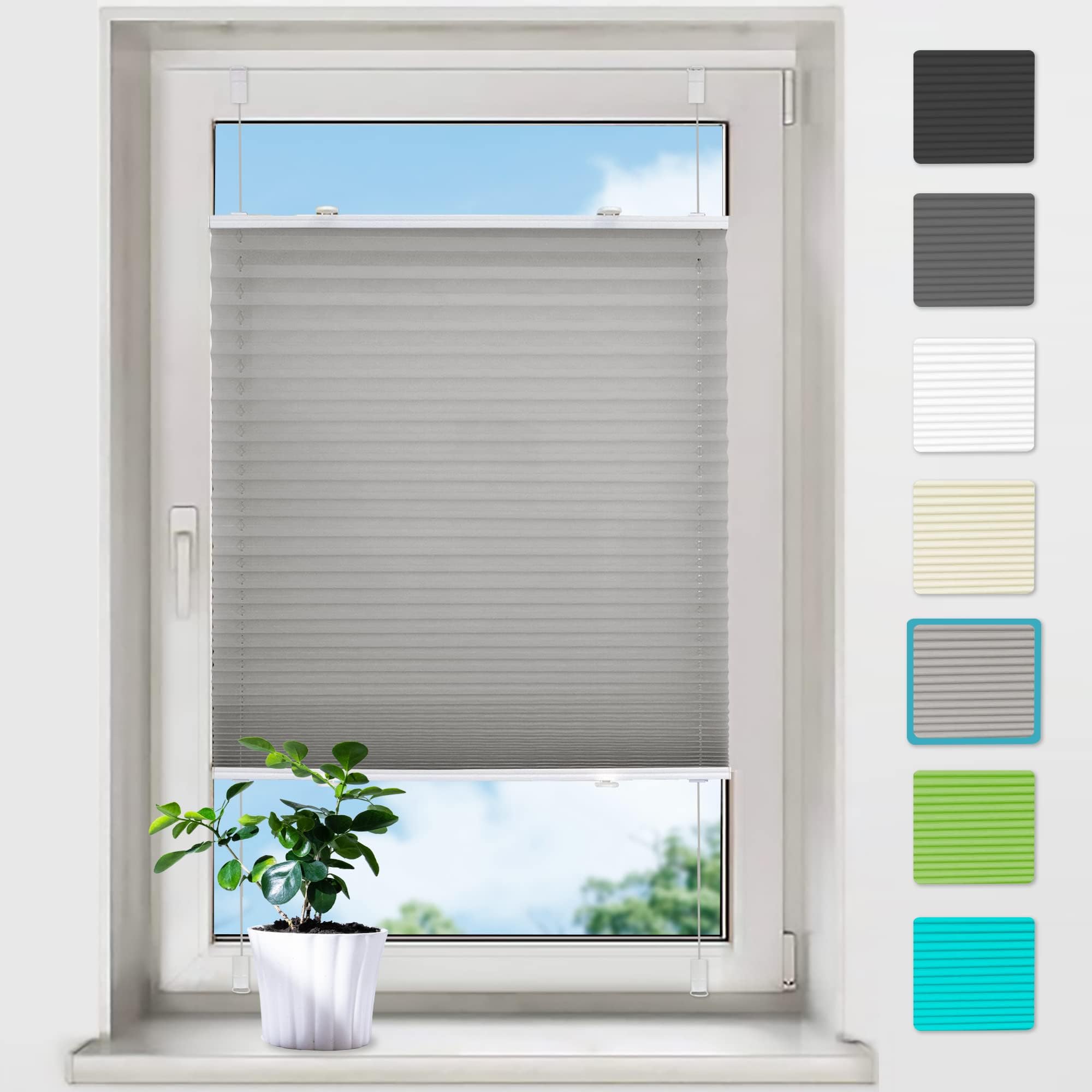 bobodeco Plissee ohne Bohren Plissees Klemmfix - Anthrazit 50x180 cm (BxH) - Easyfix Plisseerollo Jalousie Faltrollo Blickdicht - Sichtschutz - Sonnenschutz Fertifplissee - Rollos für Fenster und Tür