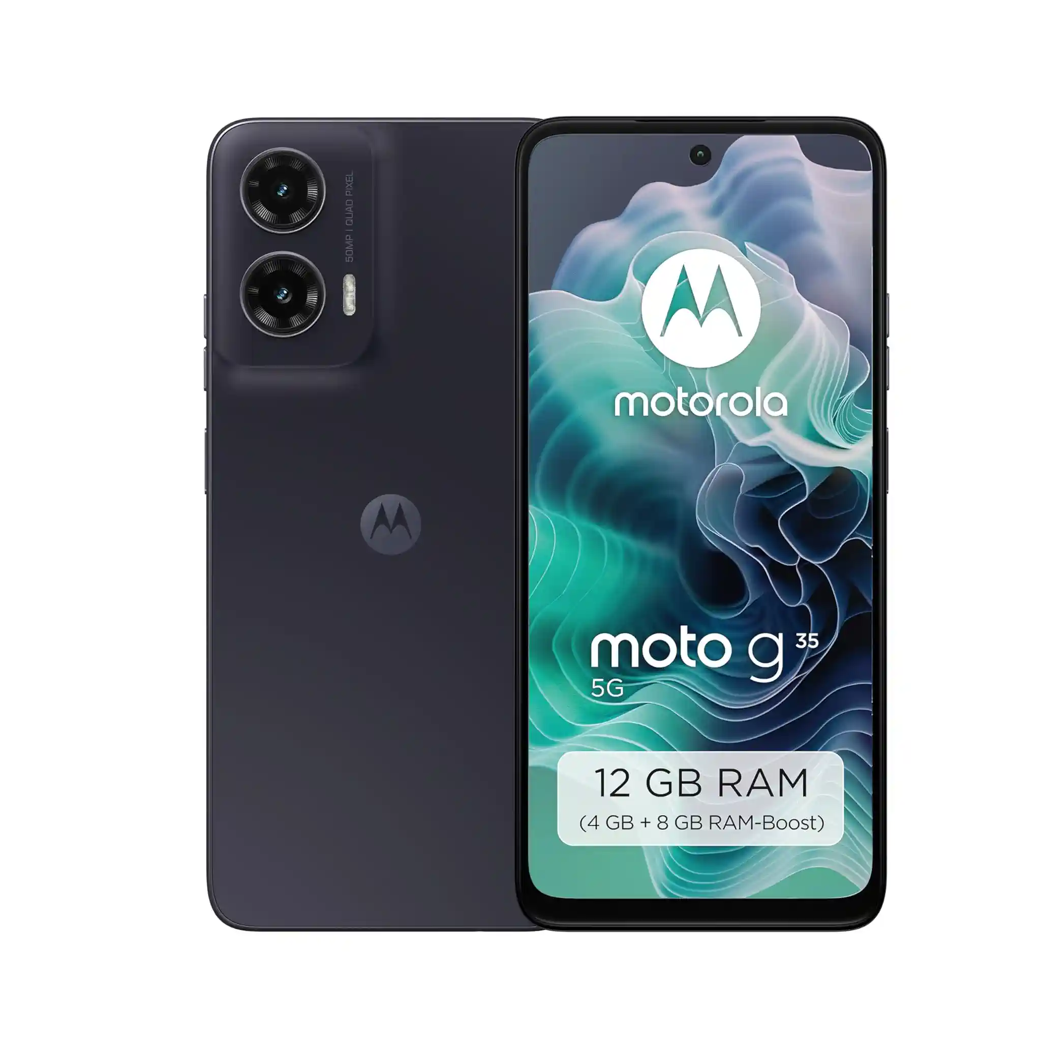 Motorola Moto g35 5G Smartphone (6,49"-FHD+-Display, 50-MP-Kamera, 4/128 GB, 5000 mAh, Android 14) Midnight Black, inkl. Schutzcover [Exklusiv bei Amazon]