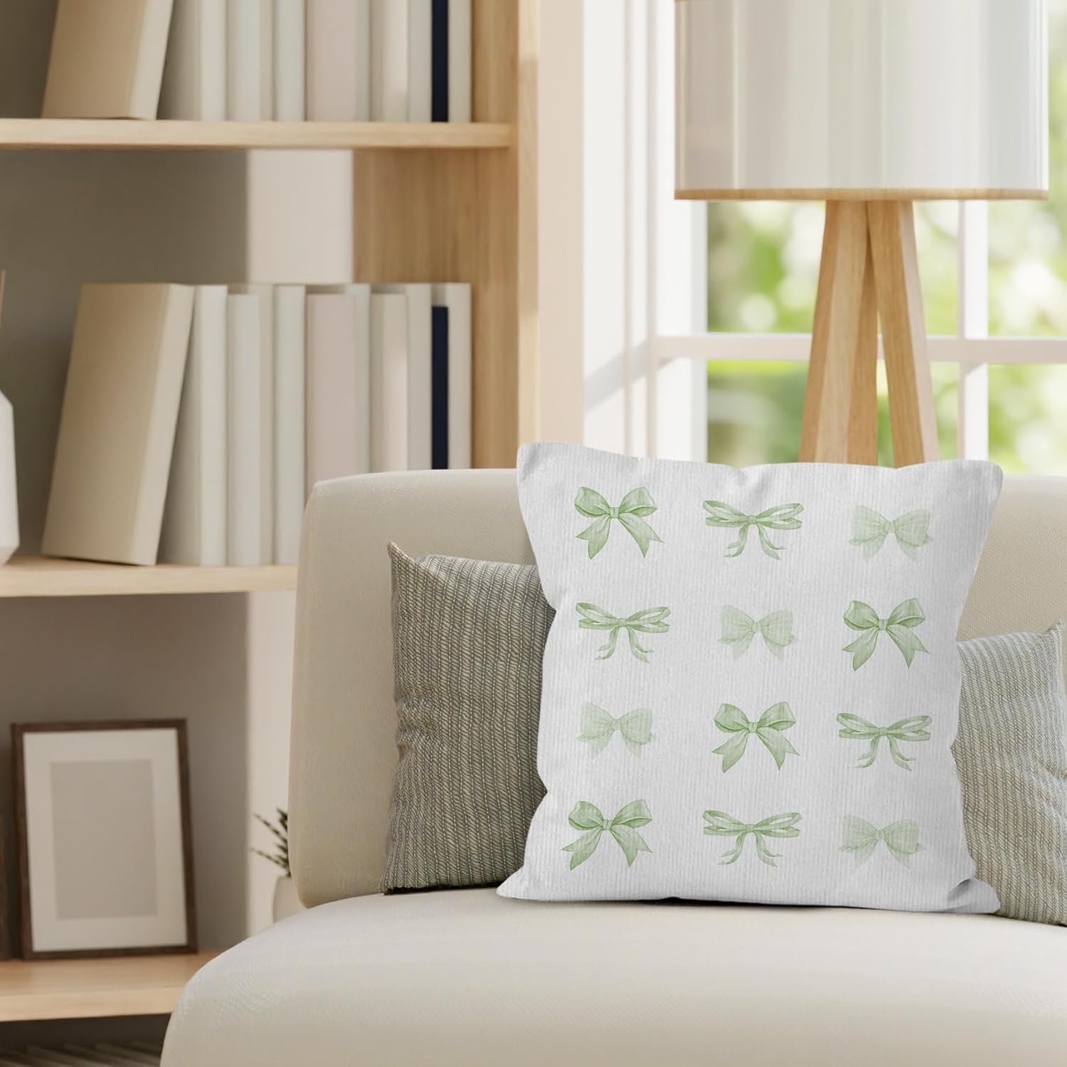 Sage Green Bow Throw Pillow Covers, Coquette Pillow Covers, Girly Decorative Pillow Covers for Girls Room Aesthetic, Coquette Room Decor, Bow Room Decor, Preppy Trendy Decor Pillow Covers 18x18 image 4