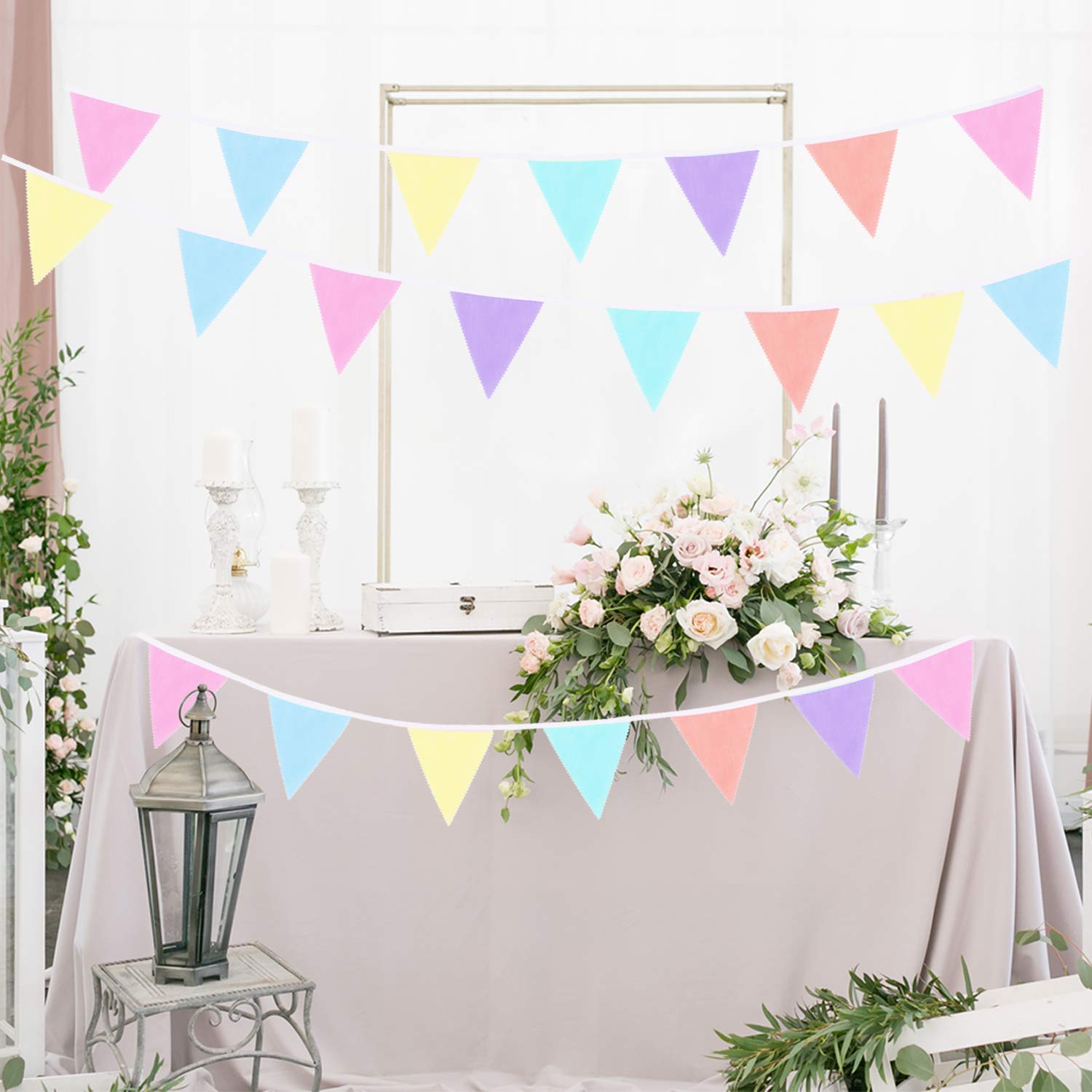 Ghirlanda Decorativa In Tessuto Whaline 12 Metri Con Bandierine A Tema Macaron – 42 Pezzi In 6 Colori Pastello Per Feste, Compleanni E Matrimoni.