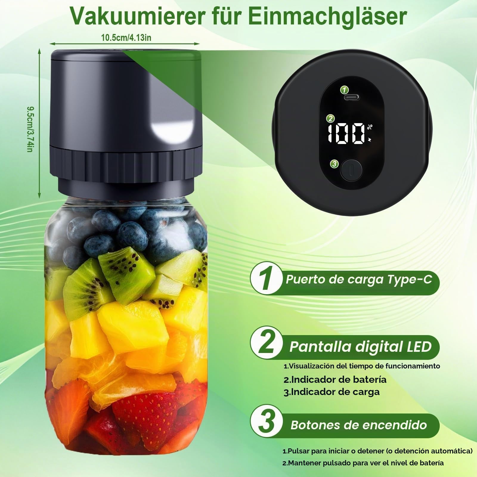 Domigrad Envasadora al Vacío para Tarros Mason Eléctrico con Pantalla LED | Kit de Conservación de Alimentos con 10 Tapas y Abrebotellas, Ideal para Conservas y Conservación de Alimentos