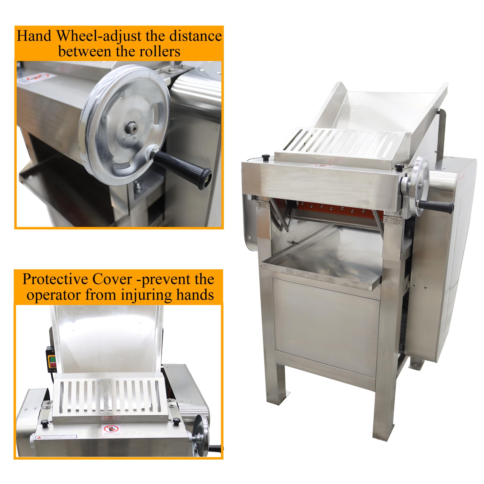 HQHAOTWU Commercial Dough Pressing Machine High Speed Dough Roller Sheeter Electric Dough Flatbread Machine Dough Pieces for Pasta Making 1-15mm Adjustable Thickness 11.81in Roller
