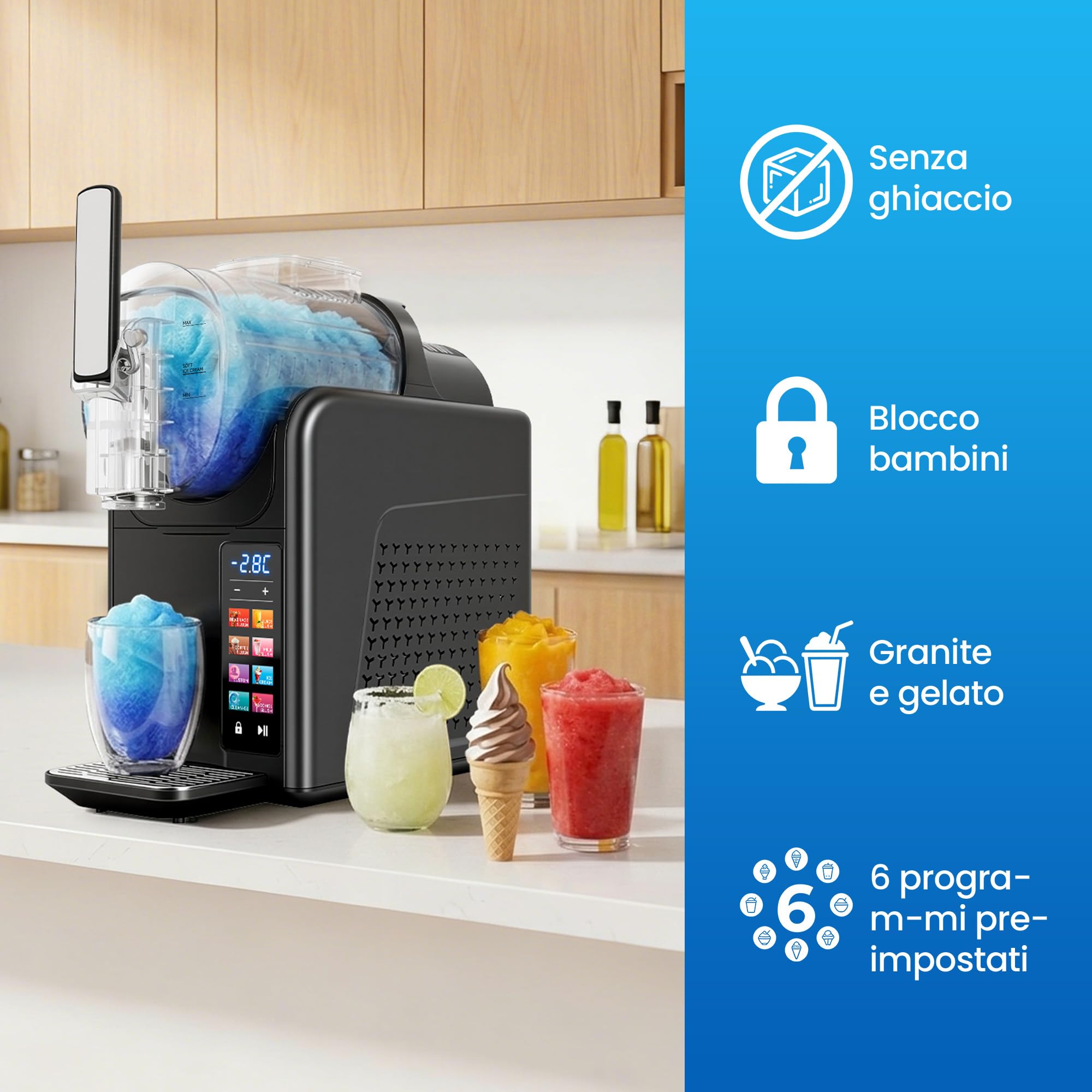 Macchina per granite e gelato soft LEEVOT, macchina per bevande surgelate, 6 programmi preimpostati, blocco bambini, funzione autopulente, ideale per granite margarita domestica 220V 50Hz