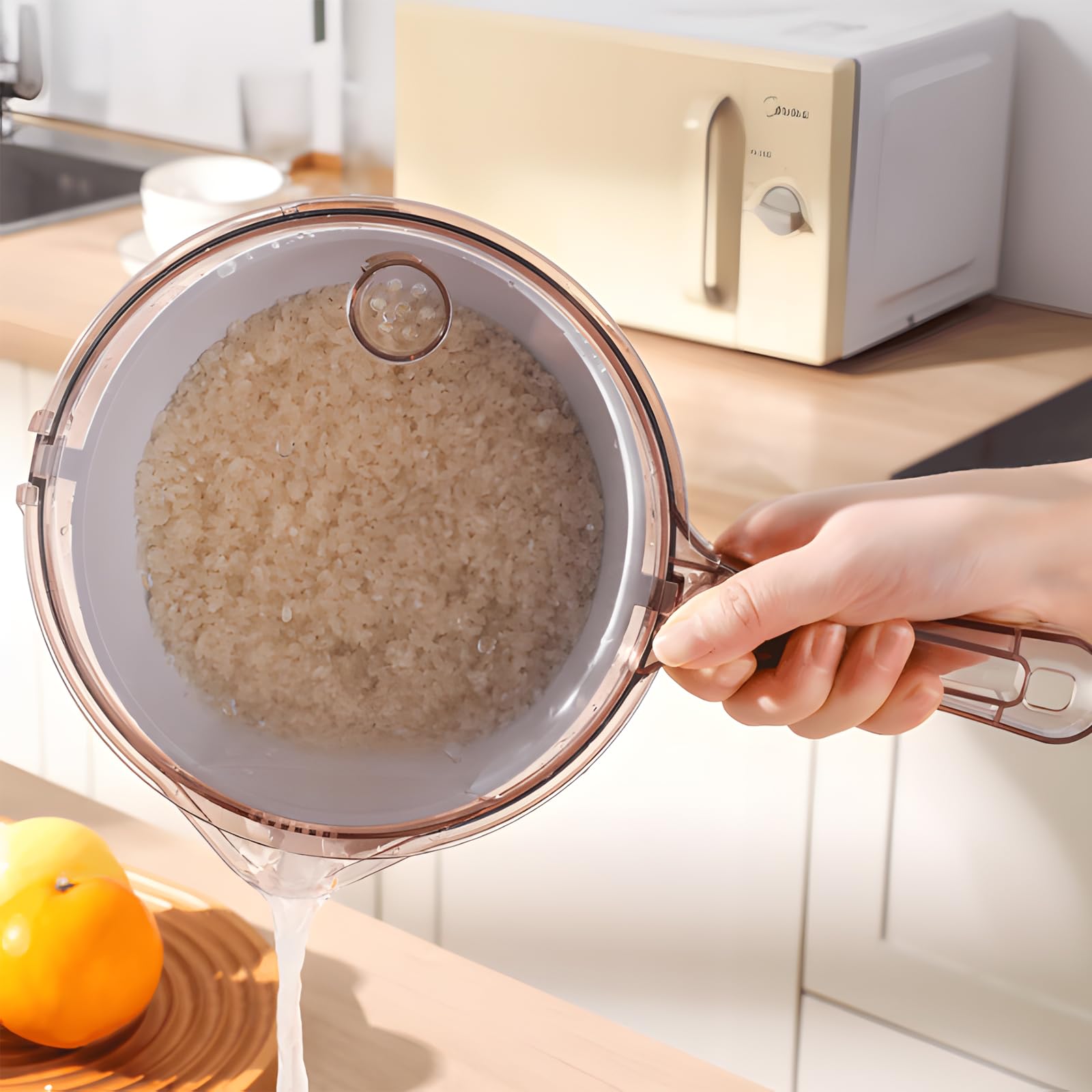 Wielofunkcyjny kosz odpływowy, durszlak 3-1 z miską, długi uchwyt, obrotowe sitko do kuchni, sitka i durszlak, prezenty kuchenne dla kobiet, środek do czyszczenia owoców, mycie warzyw (2 szt.)