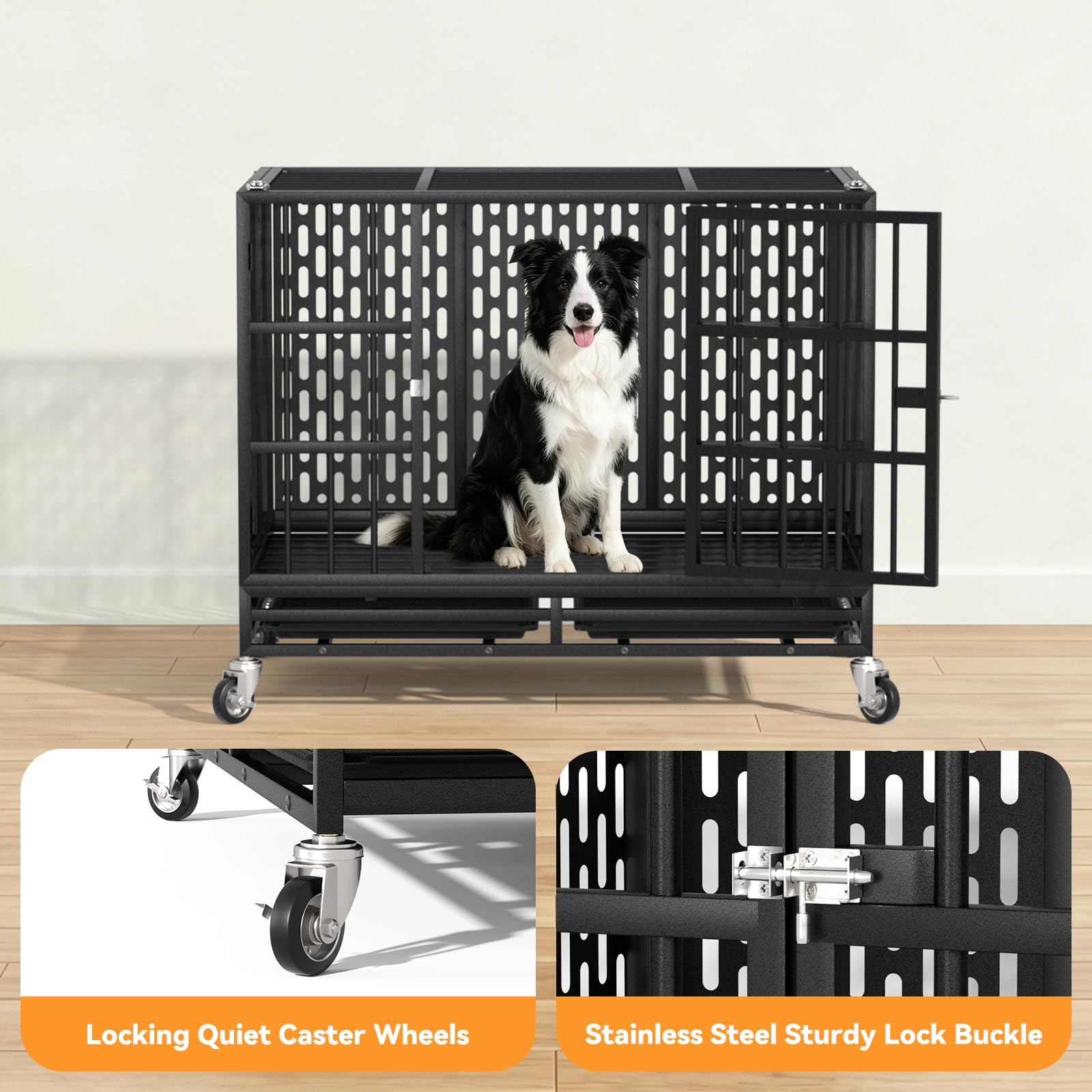 Amazon.co.jp: Snuowu 54/48/42/38インチ 頑丈な犬用クレート 車輪付き