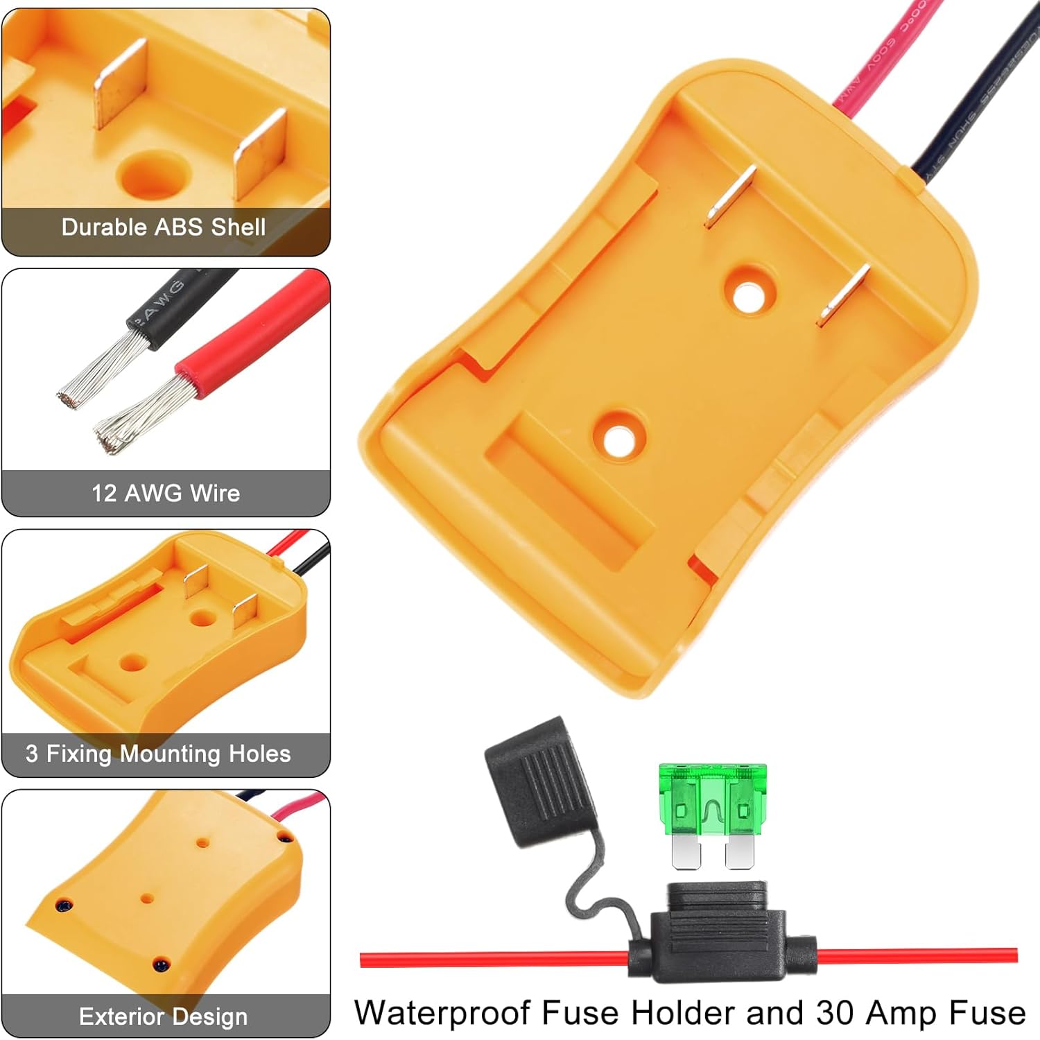 Pickmesh 4 Pack Wheels Adapter Compatible with Dewalt 20V Battery Adapter Converter Kit for RC Car Robotics RC Truck DIY Use Power Connector with 12AWG Wire Fuses and Wire Terminals - Image 3