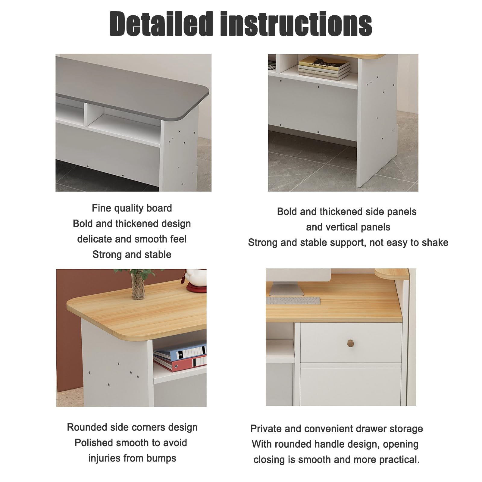 Elegante escritorio de recepción en forma de L, moderno gabinete cajero con estantes abiertos y cajones, escritorio de bienvenida versátil para hoteles, oficinas, salones de belleza, tiendas de