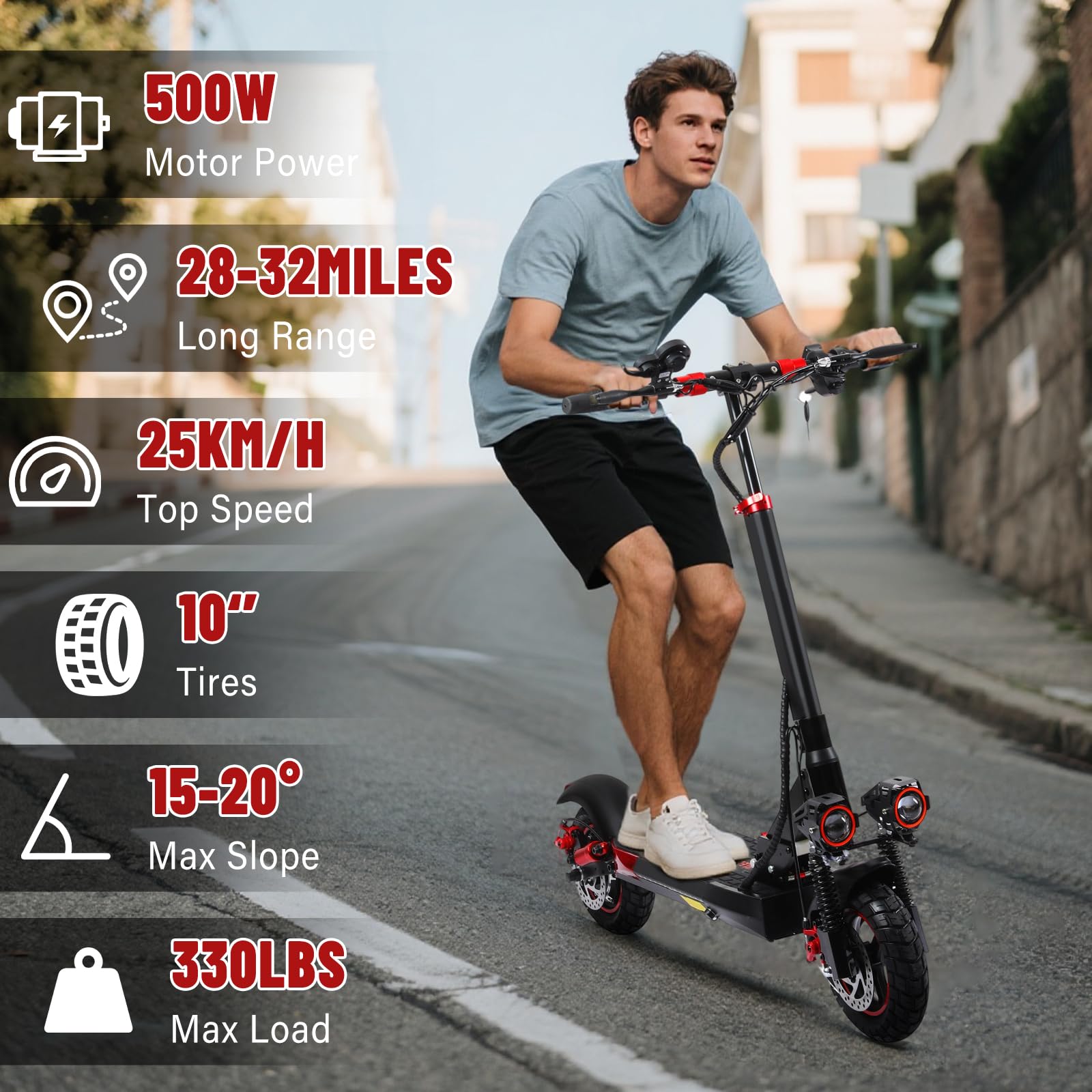 Monopattino Elettrico Adulto, Batteria 48V 15Ah, Autonomia 50-55 km, Monopattino Elettrici Pieghevole con Potente Motore 500W, Ruote Off-Road10", Doppio Ammortizzatore, IP54, Regalo Compleanno