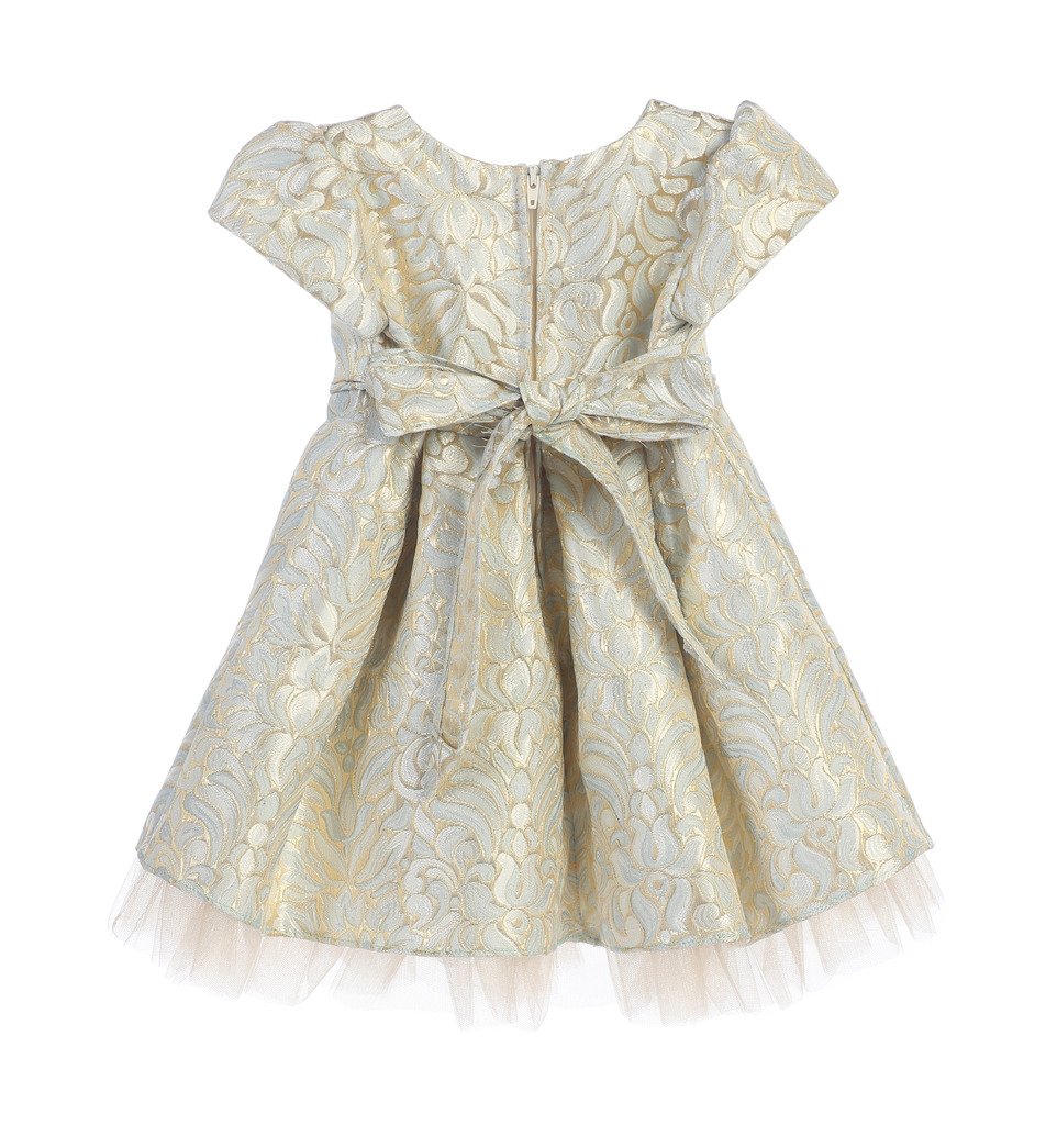 Sweet Kids Infant Vintage Ornate Pleated Jacquard with Peek-a-Boo Tulle, S (6m), Blue